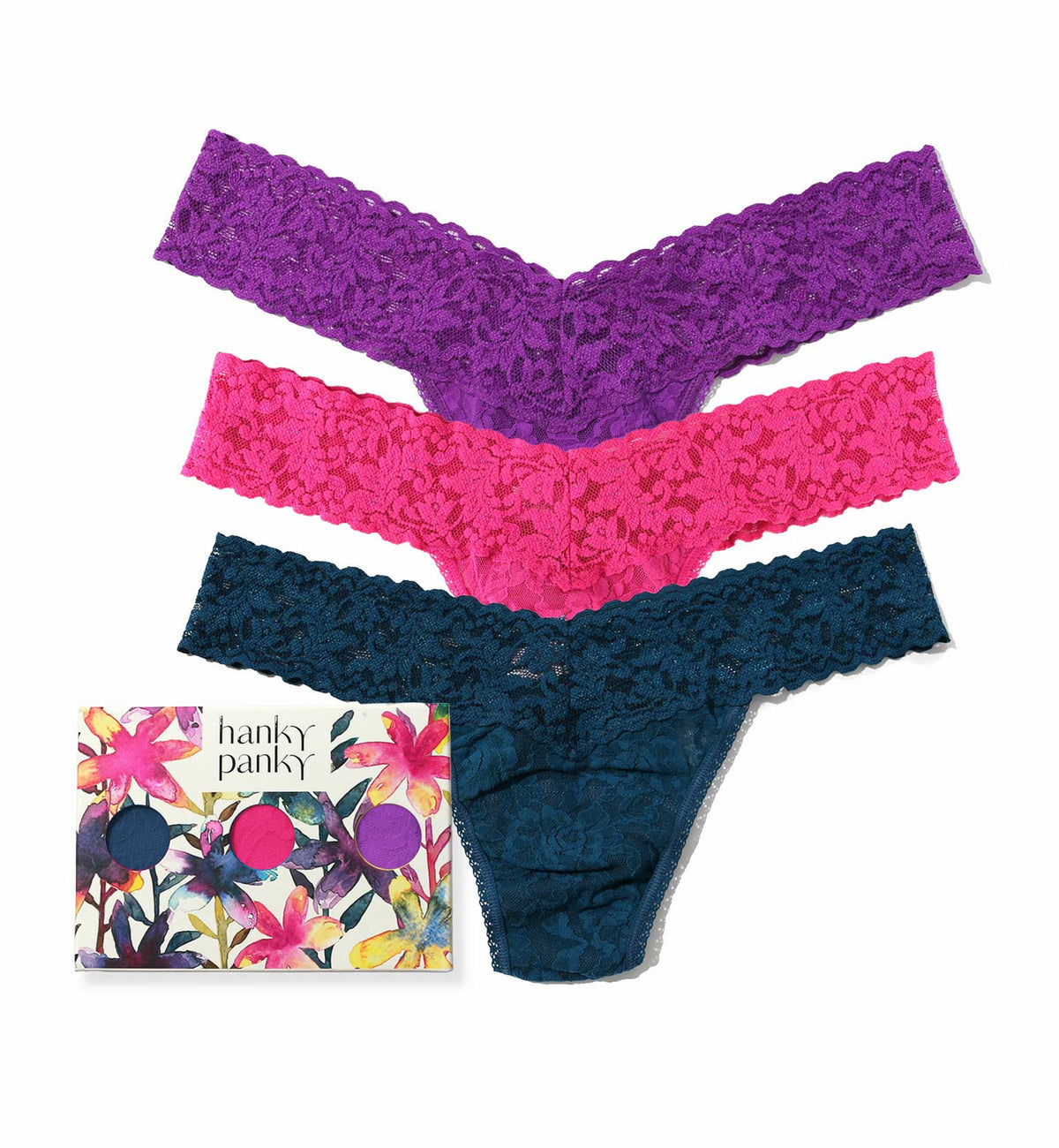 Hanky Panky 3-PACK Signature Lace Low Rise Thong (49113PK),DOHG - Sweet Tart/Tangelo Orange/Twilight Purple,One Size