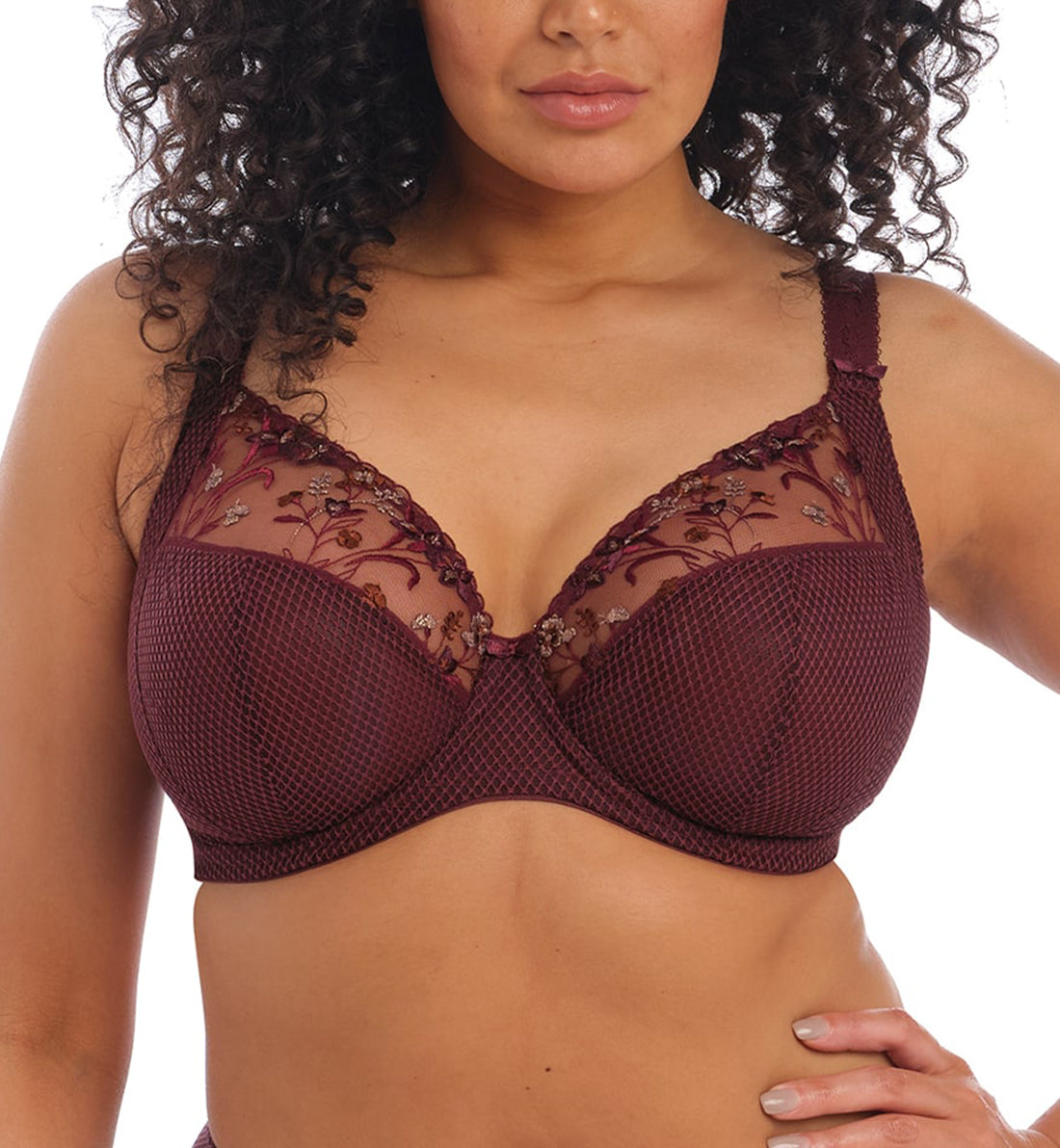 Elomi Charley Banded Plunge Underwire Bra (4380),32J,Aubergine - Aubergine,32J