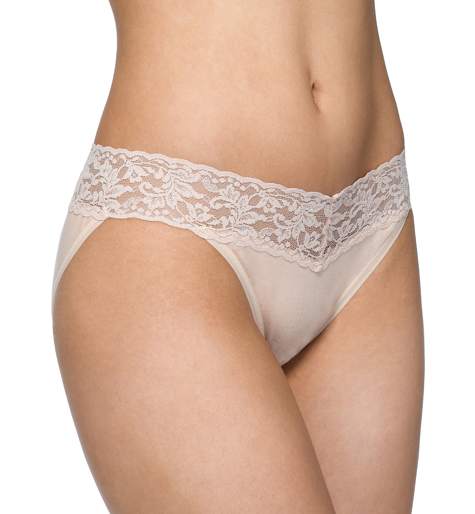 Hanky Panky Organic Cotton V-kini with Lace (892201),Small,Chai - Chai,Small