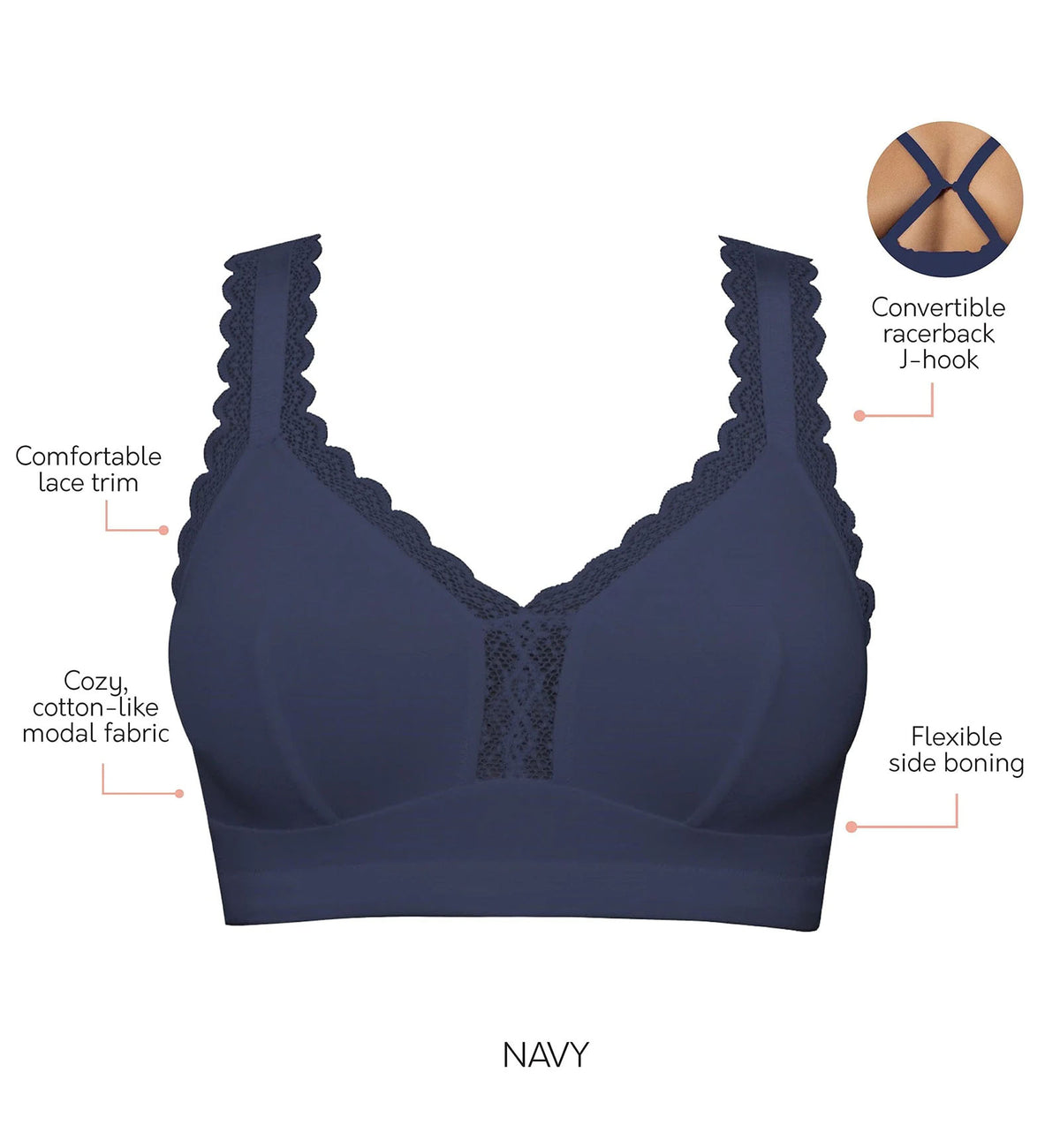 Parfait Dalis Soft Modal Bralette with J-Hook (5641),30D,Navy - Navy,30D