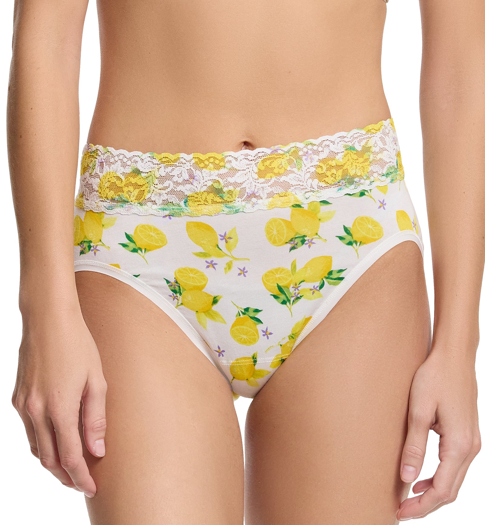 Hanky Panky Cotton Printed French Brief with Lace (PR892461),Small,Make Lemonade - Make Lemonade,Small