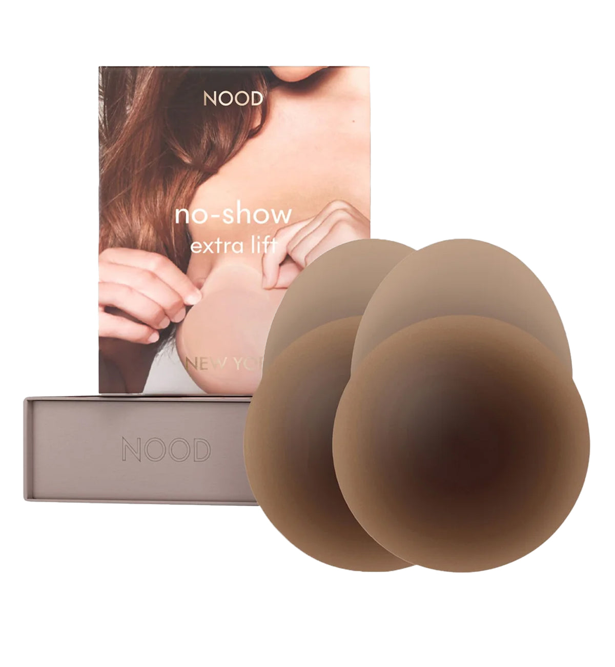 NOOD No-Show Extra Lift Adhesive Reusable Lifting Nipple Covers (4.75 inch),No. 9 / Coffee - Coffee,4.75 INCH