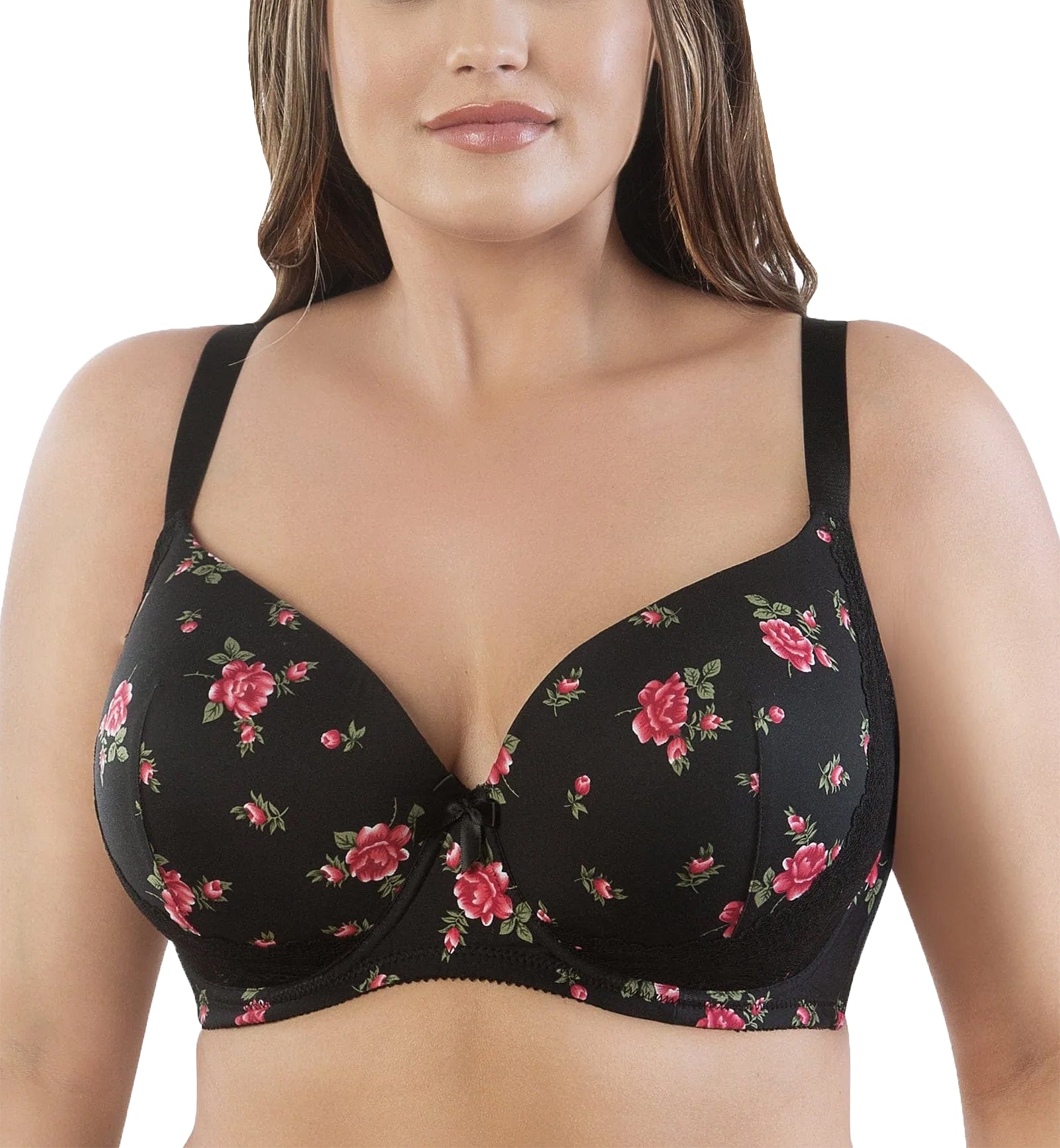 Parfait Casey Molded Plunge Underwire Bra (2801),30F,Black w Rose Print - Black w Rose Print,30F