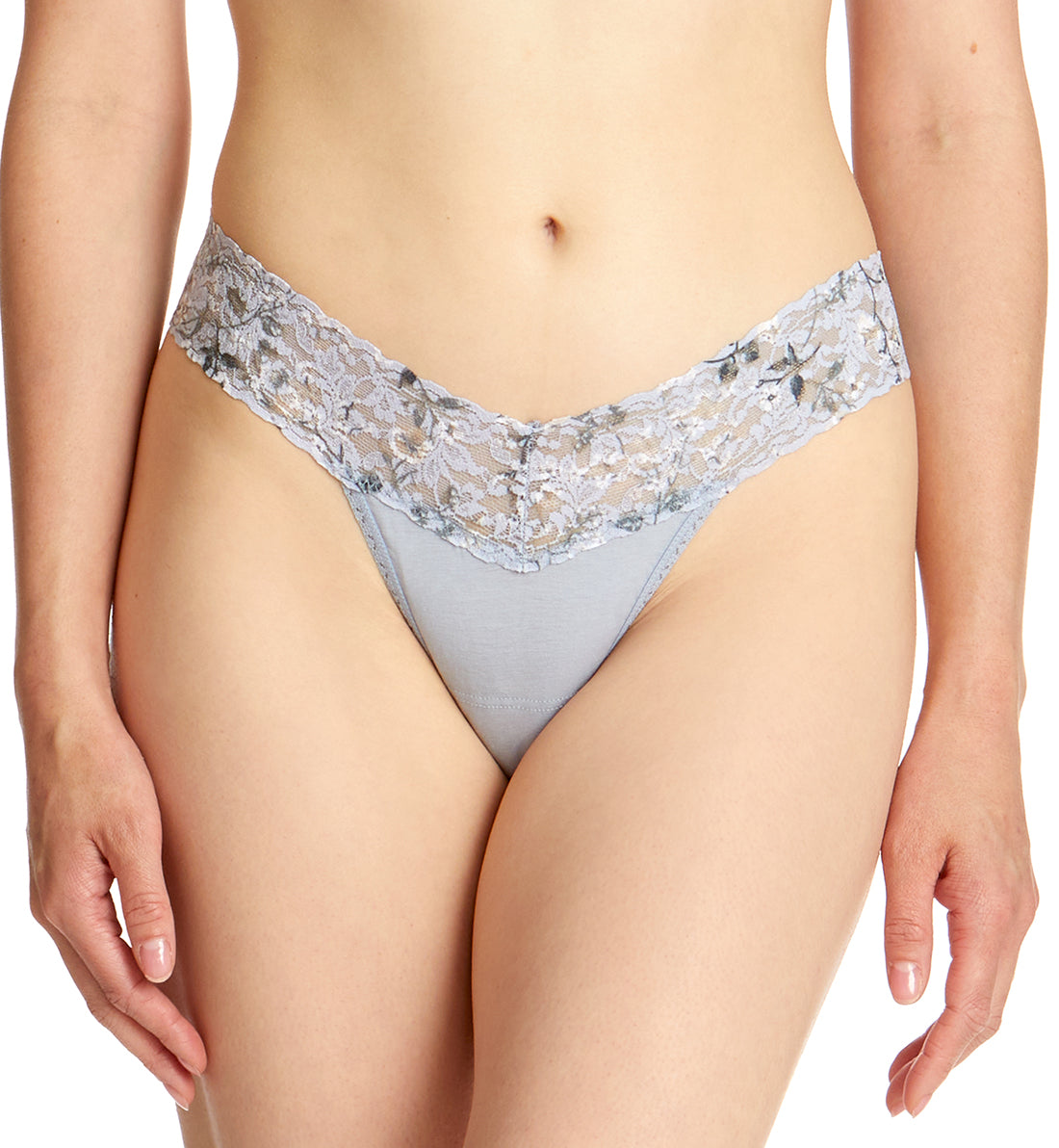 Hanky Panky Cotton-Spandex Low Rise Thong (891582P),Dove Grey/Misty Meadow - Dove Grey/Misty Meadow,One Size
