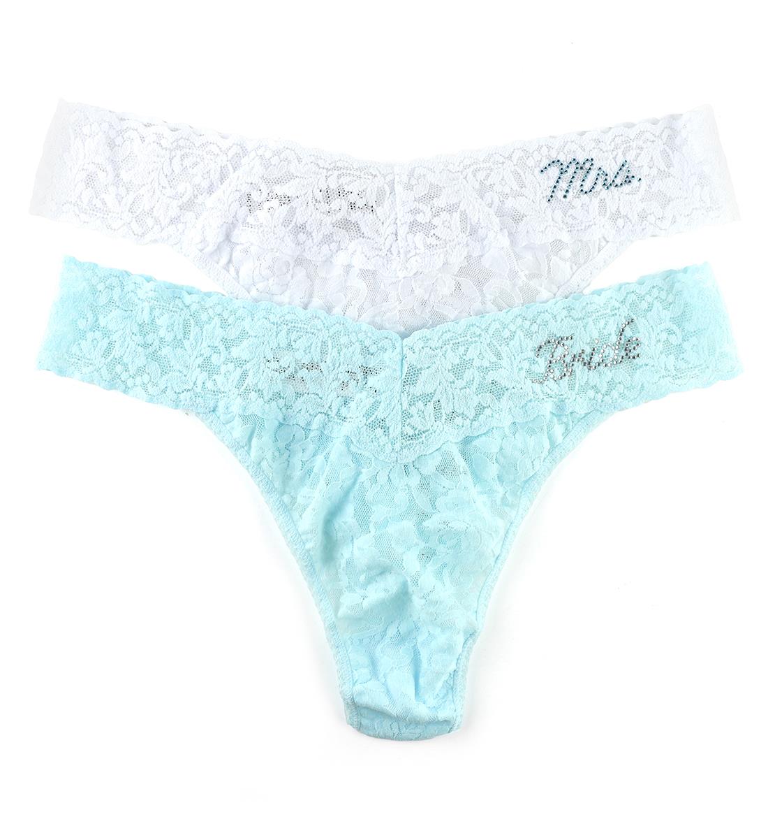 Hanky Panky Bridal BRIDE & MRS Original Rise Thong 2-PACK (48BRIBX22),One Size,Celeste/White - Celeste/White,One Size
