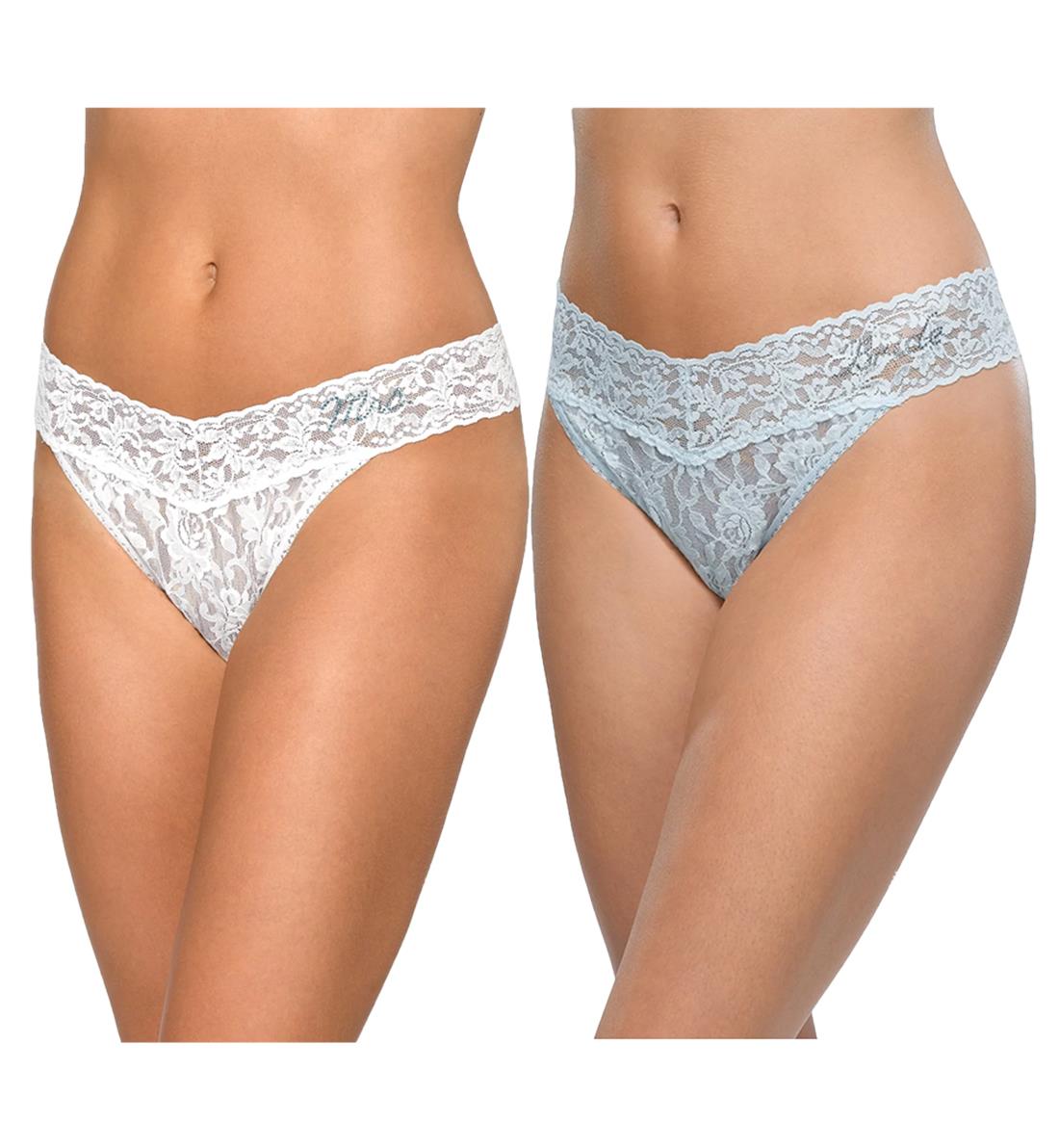 Hanky Panky Bridal BRIDE & MRS Original Rise Thong 2-PACK (48BRIBX22),One Size,Celeste/White - Celeste/White,One Size