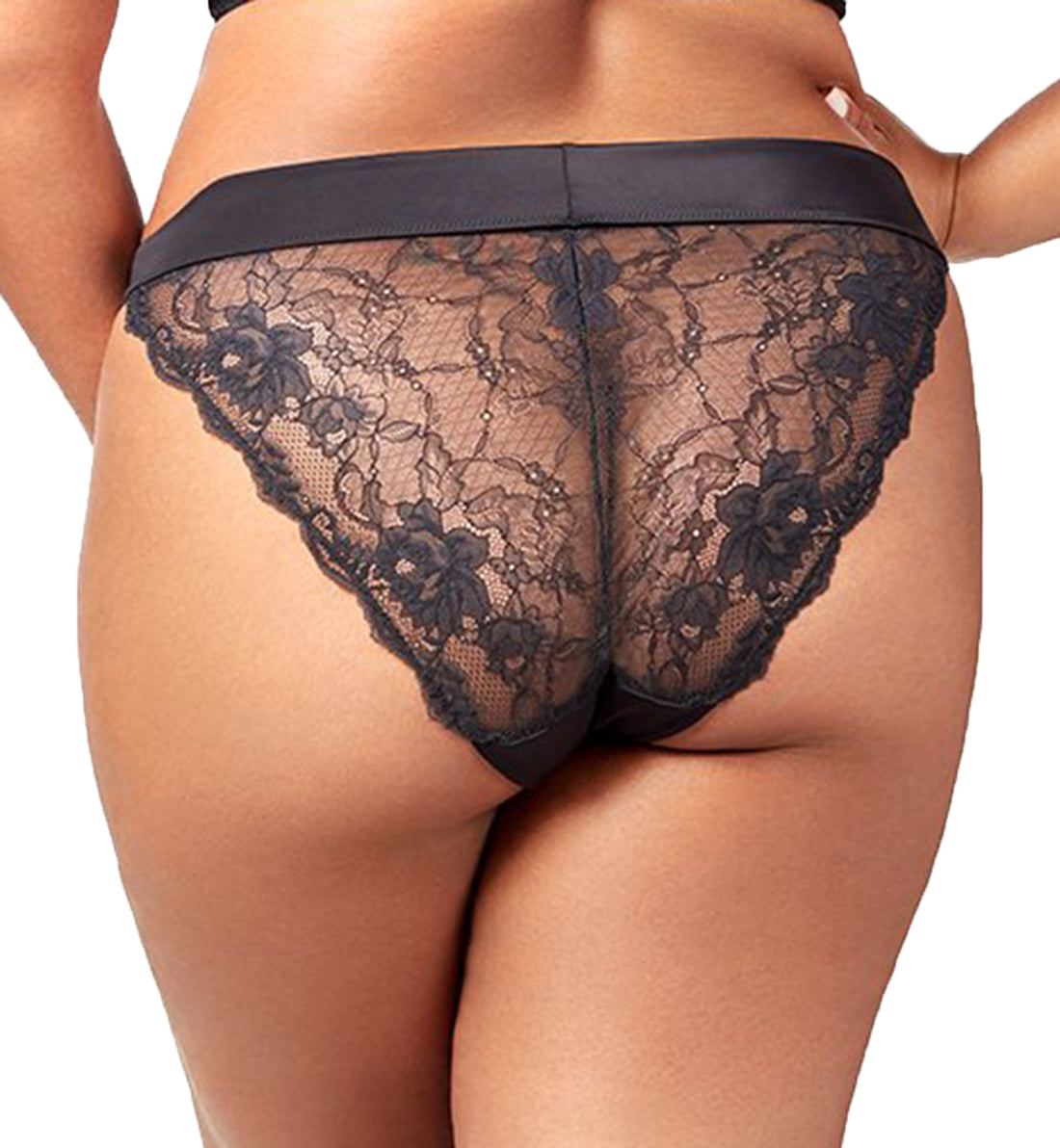 Elila Mid Rise Lace Tanga Panty (3903),Medium,Black - Black,Medium