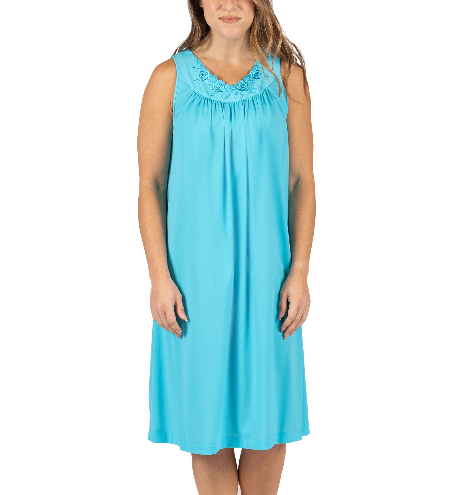 Shadowline Petals Sleeveless Short Nightgown (37280),S,Turquoise - Turquoise,Small