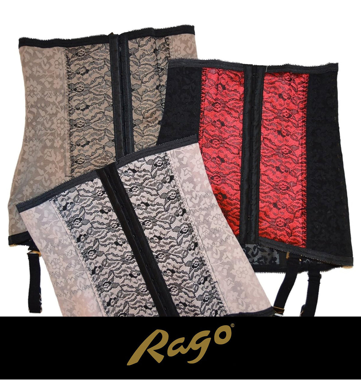 Rago Extra Firm Waist Cincher with Garters (2107),Small,Mocha/Black - Mocha/Black,Small