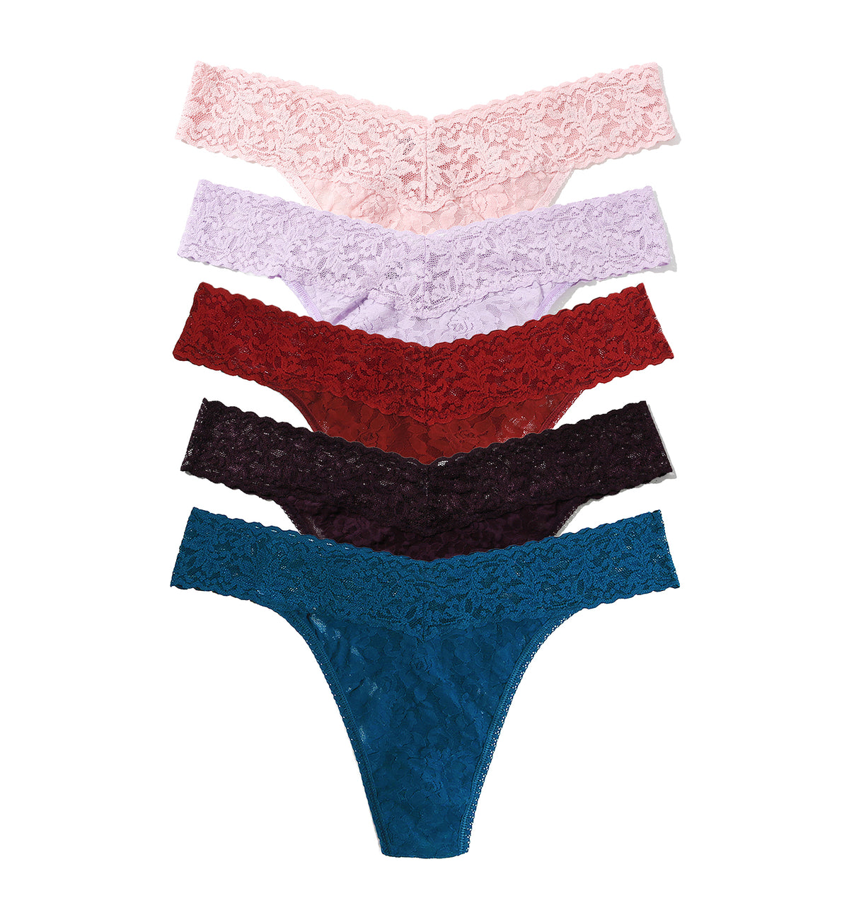 Hanky Panky 5-PACK Signature Lace Original Rise Thong (48115PK),BLFC - Blushing Rose/Lavender Fields/Clay Ole/Plum/Hot Teal,One Size