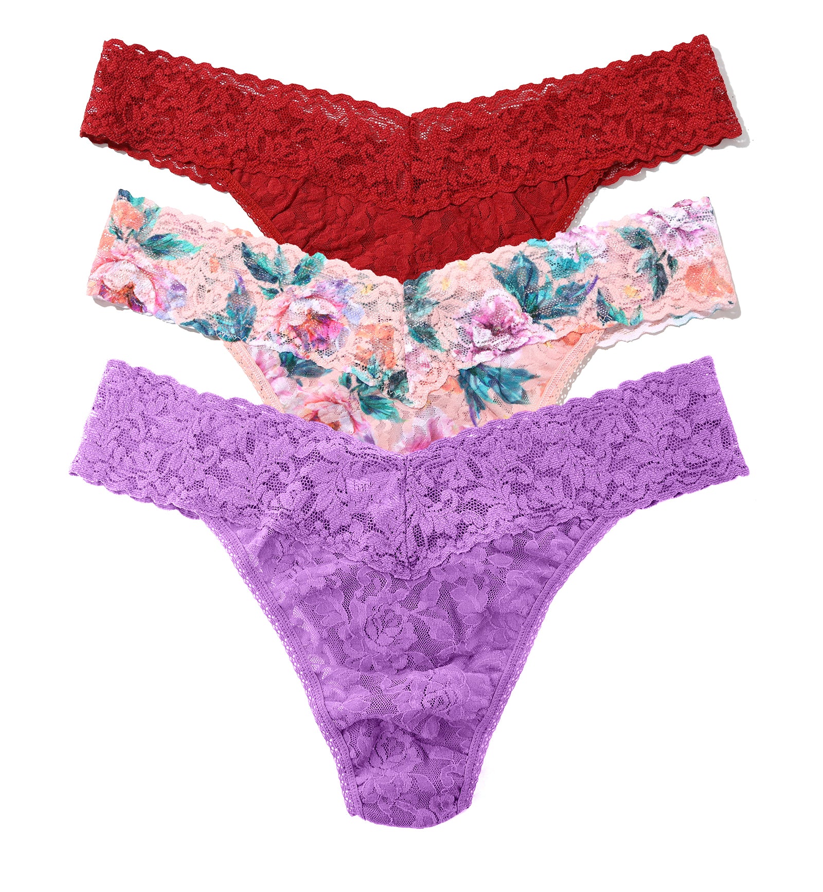 Hanky Panky 3-PACK Signature Lace Original Rise Thong (48113PK),Buy Myself Flowers - Buy Myself Flowers,One Size