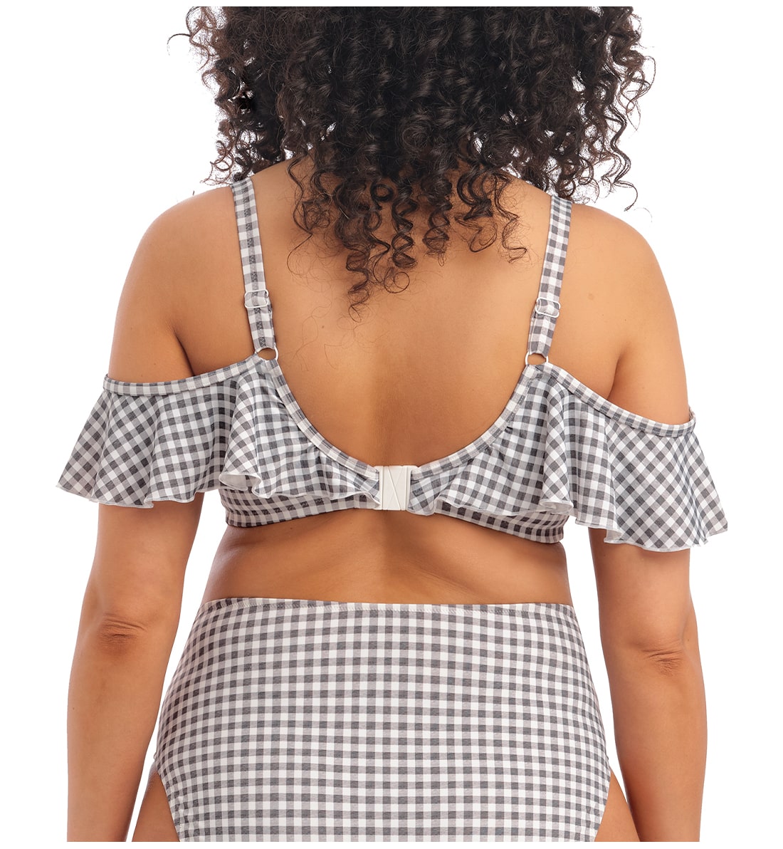 Elomi Checkmate Bardot Ruffle Underwire Bikini Top (ES800306),34GG,Grey Marl - Grey Marl,34GG