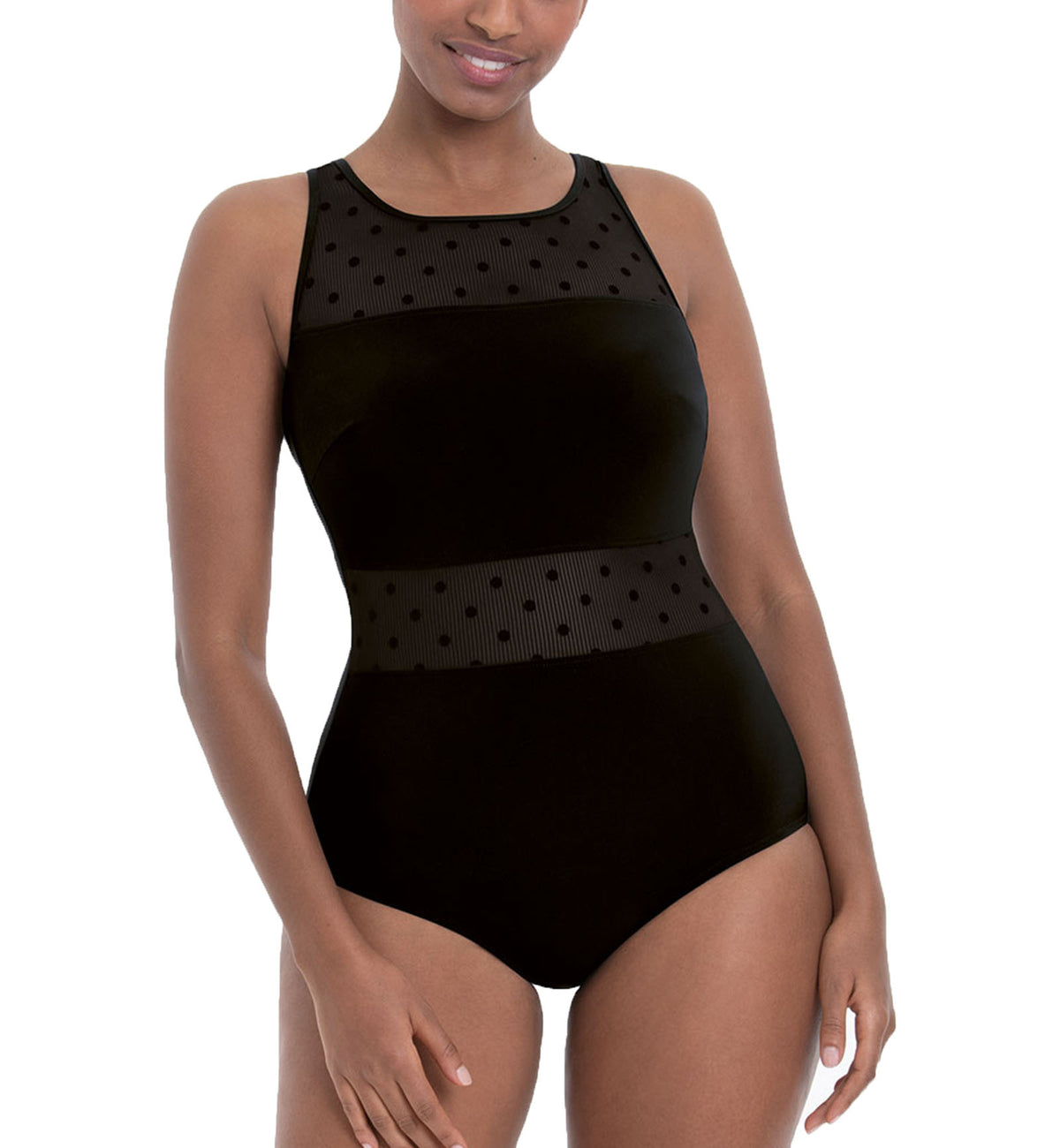 Anita Care Summer Dot Vera High Neck One Piece Swimsuit (6224),32C,Black - Black,32C