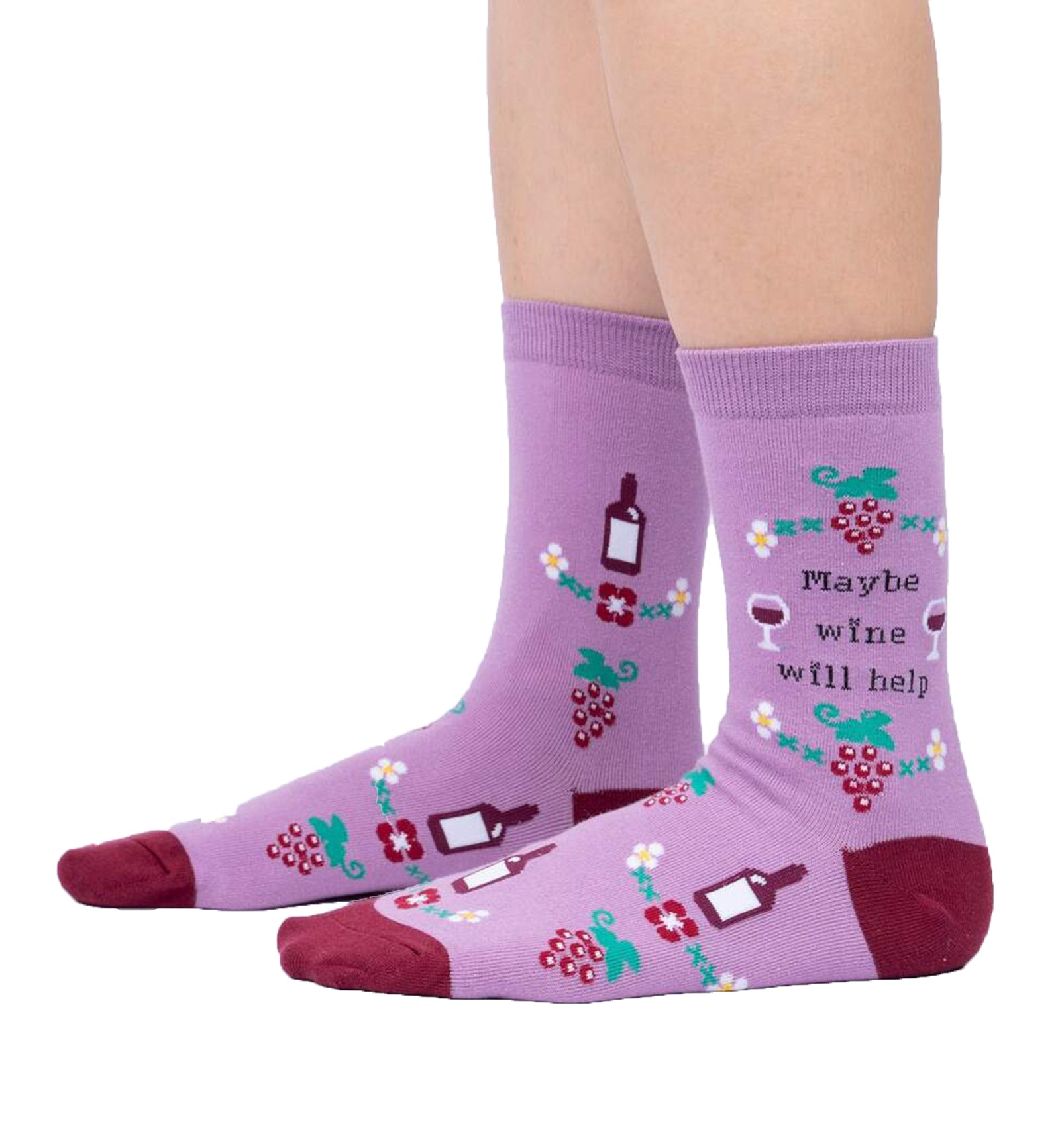 SOCK it to me Women's Crew Socks (W0444),Maybe Wine Will Help - Maybe Wine Will Help,One Size