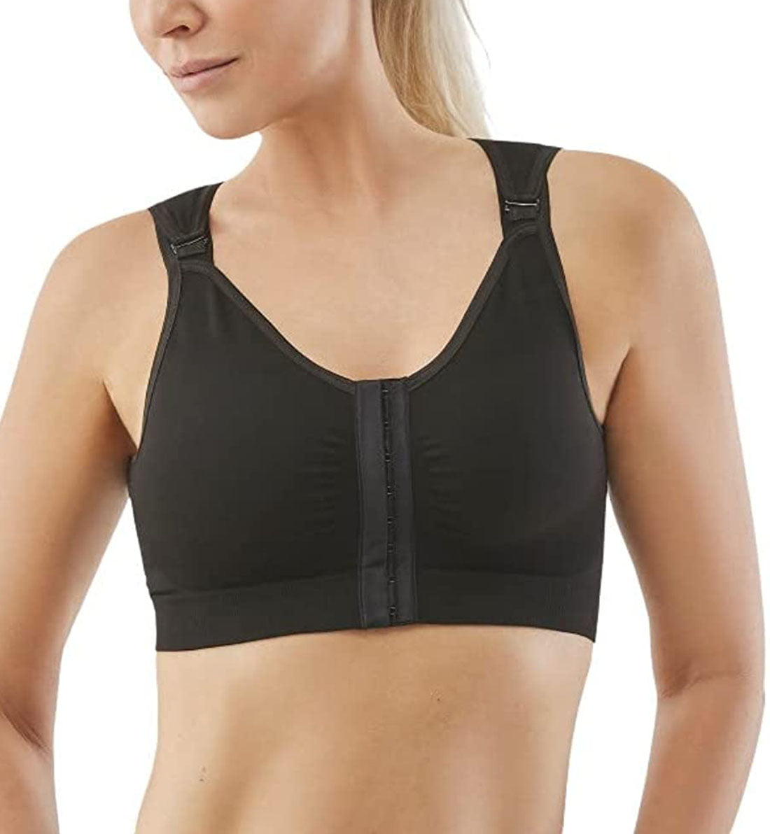 Carefix Bree Post-Op Wire Free Front Close Recovery Bra (3831),Small,Black - Black,Small
