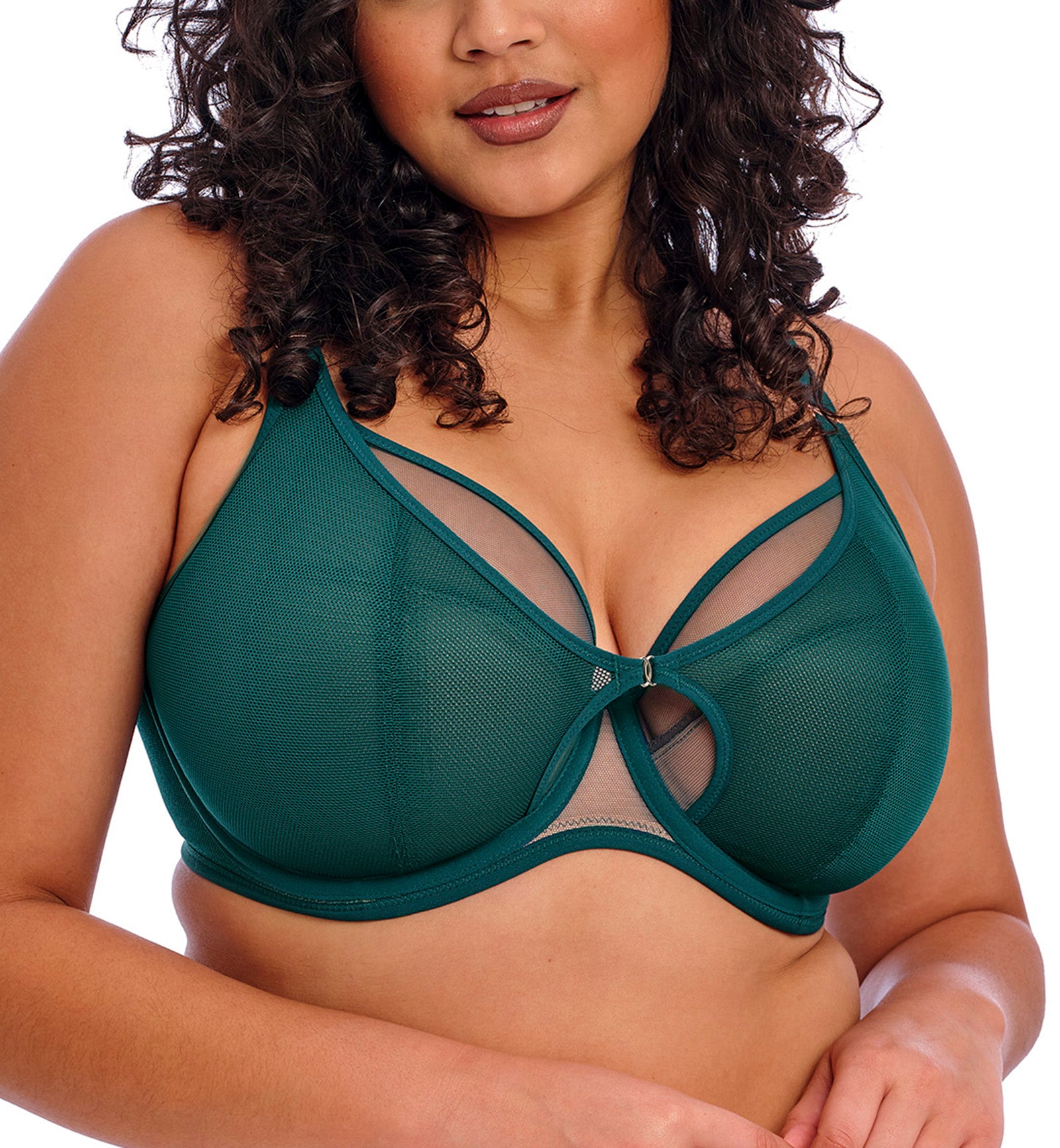 Elomi Kintai Peek-a-Boo Plunge Underwire Bra (301202),32H,Deep Teal - Deep Teal,32H