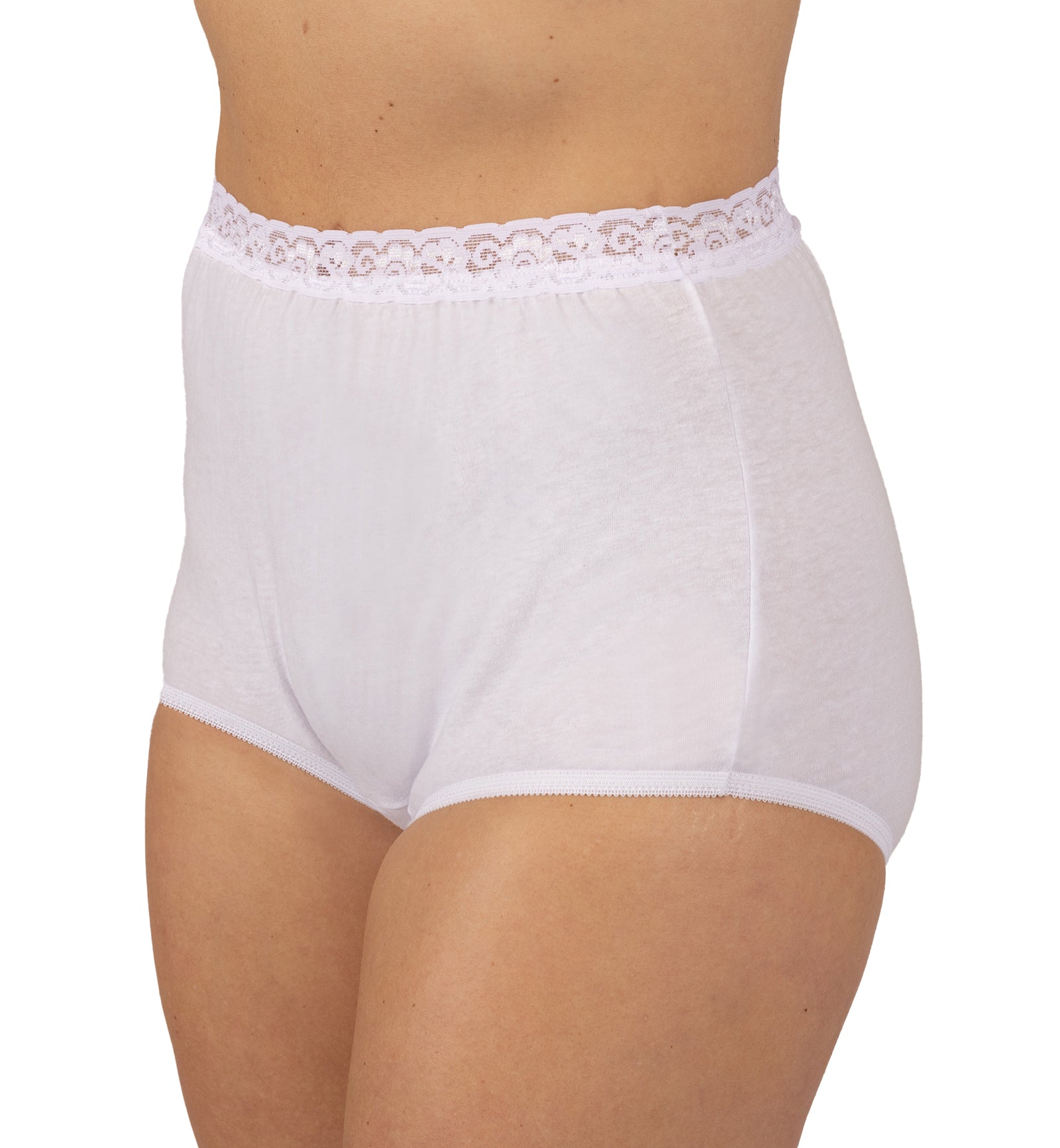 Dixie Belle Cotton Full Brief Panty with Lace Waistband PLUS PLUS 3 PACK (442XX),15,White - White,15
