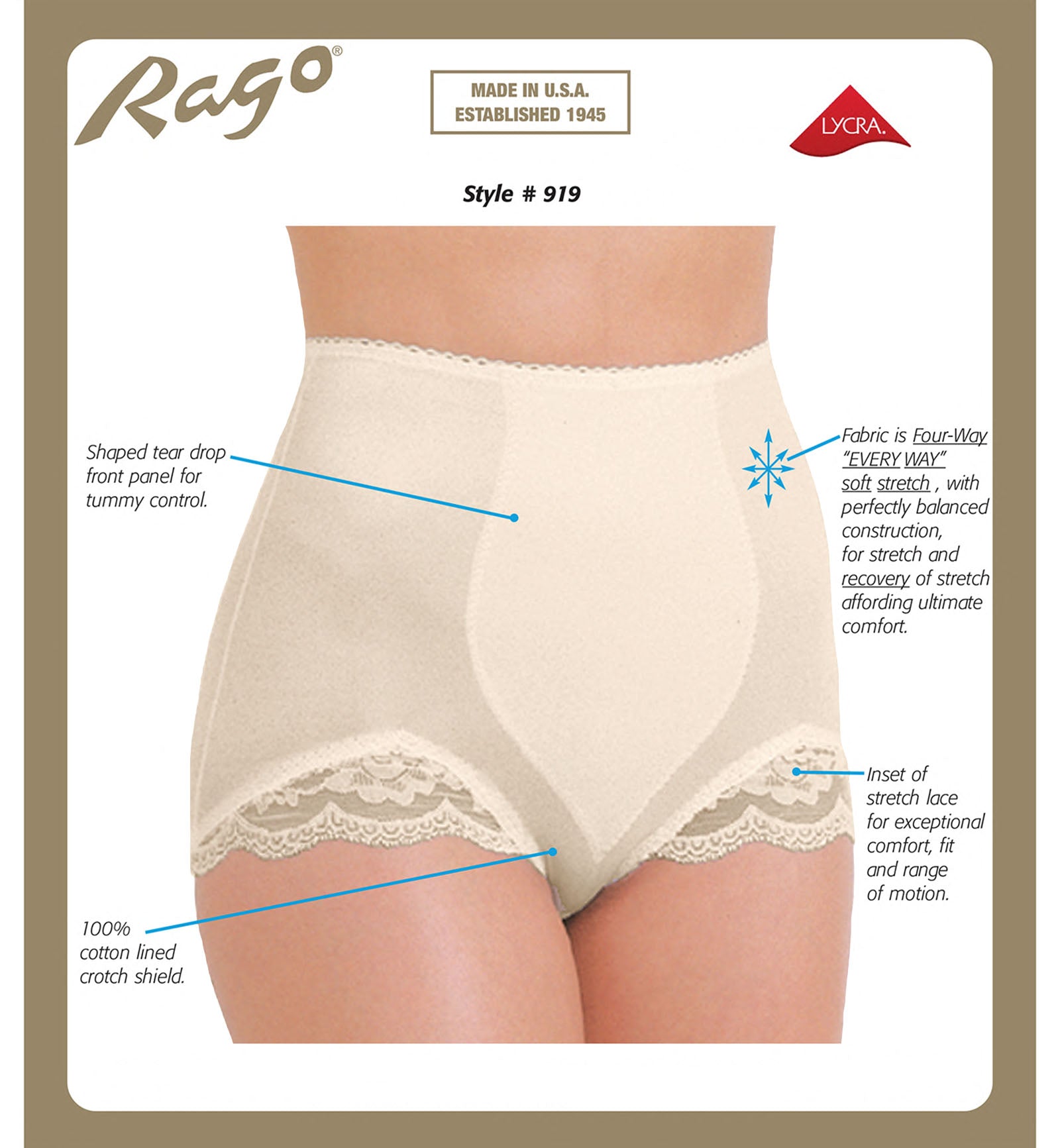 Rago Light Control V-Leg Panty Brief (919),Small,Beige - Beige,Small
