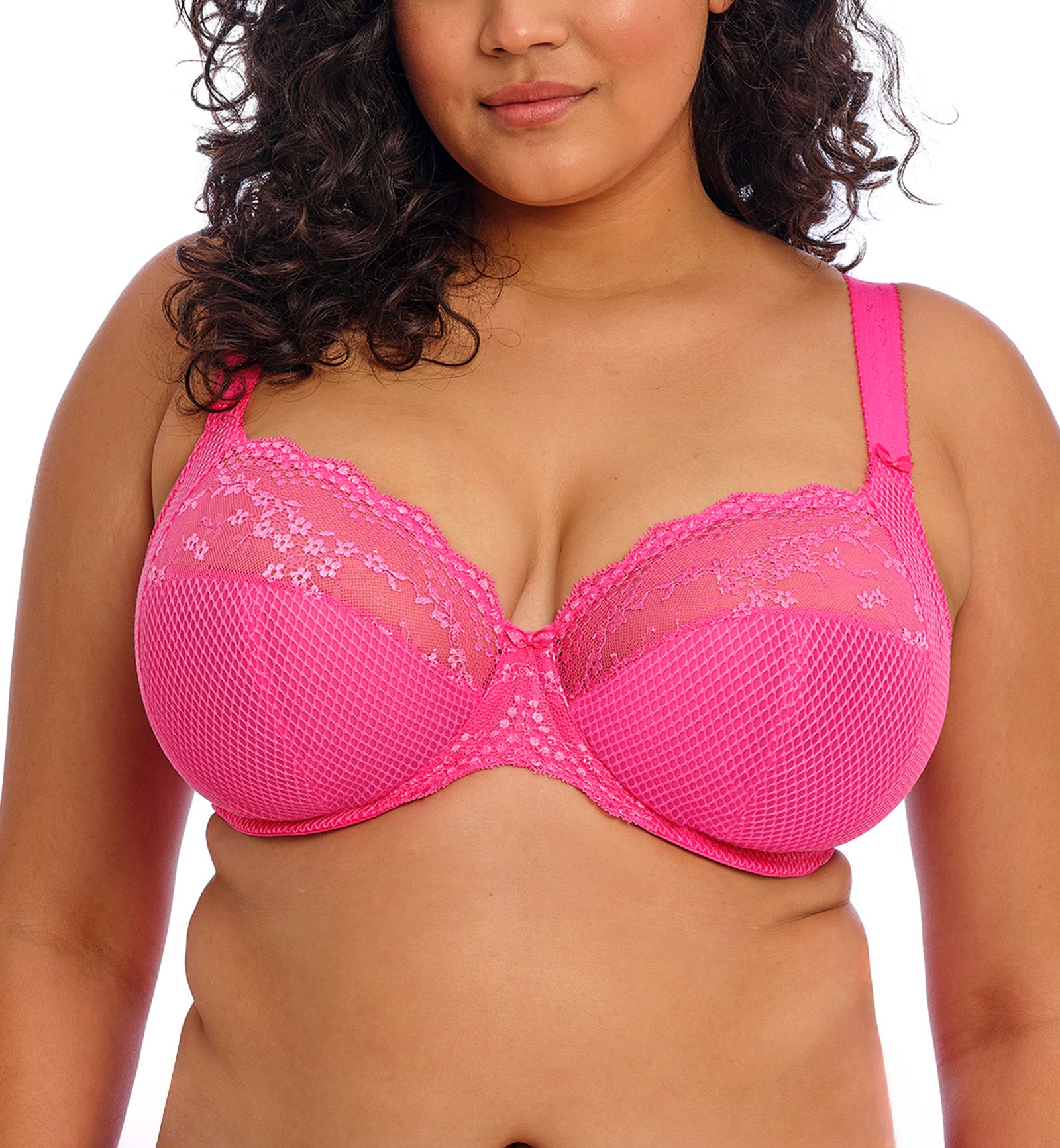 Elomi Charley Banded Stretch Lace Plunge Underwire Bra (4382),32GG,Pink - Pink,32GG