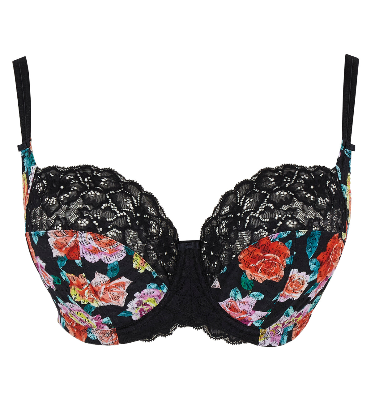 Panache Envy Balcony Underwire Bra (7285),28F,Black Rose - Black Rose,28F