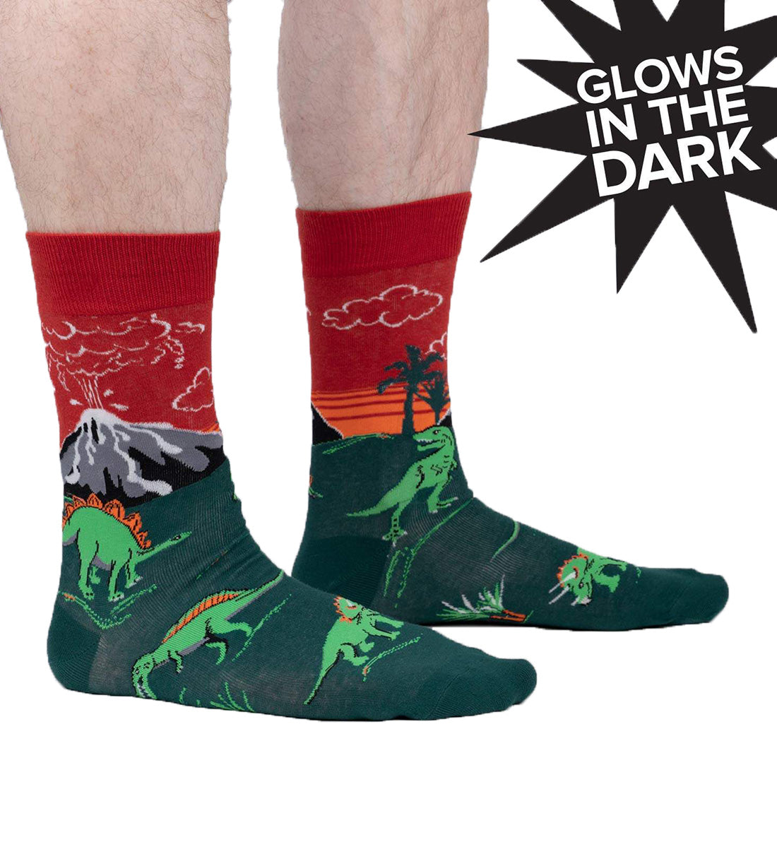 SOCK it to me Men&#39;s Crew Socks (MEF0478),Dinosaur Days (Glow) - Dinosaur Days (Glow),One Size