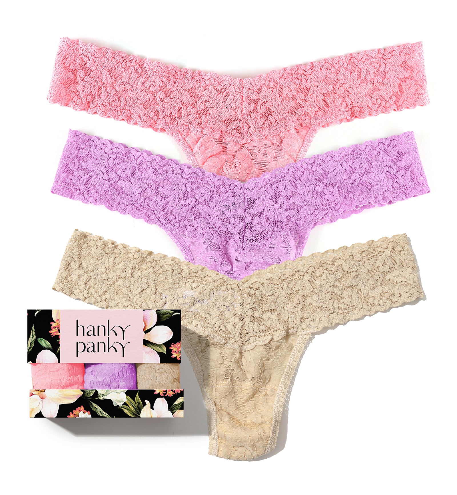Hanky Panky 3-PACK Signature Lace Low Rise Thong (49113PK),Dark Room Blooms - Dark Room Blooms,One Size