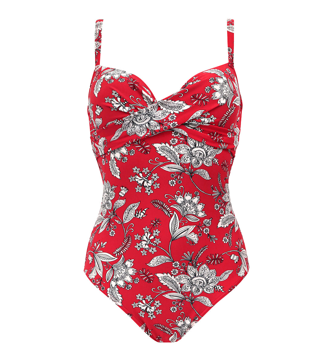 Pour Moi Freedom Lightly Padded Underwire Twist Front Control Swimsuit (25506),32E,Red/White - Red/White,32E