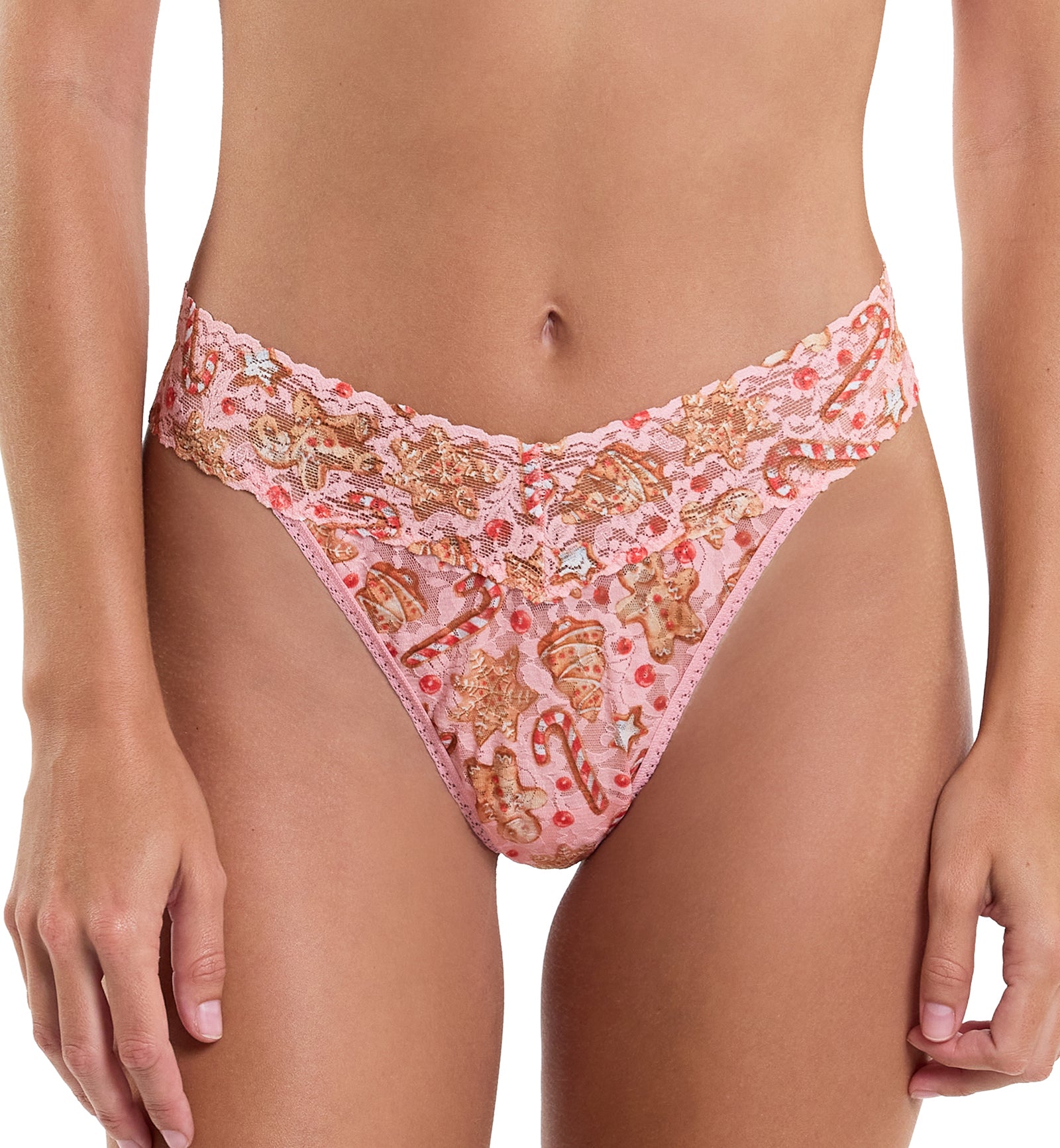 Hanky Panky Signature Lace Printed Original Rise Thong (PR4811P),Gingerbread - Gingerbread,One Size