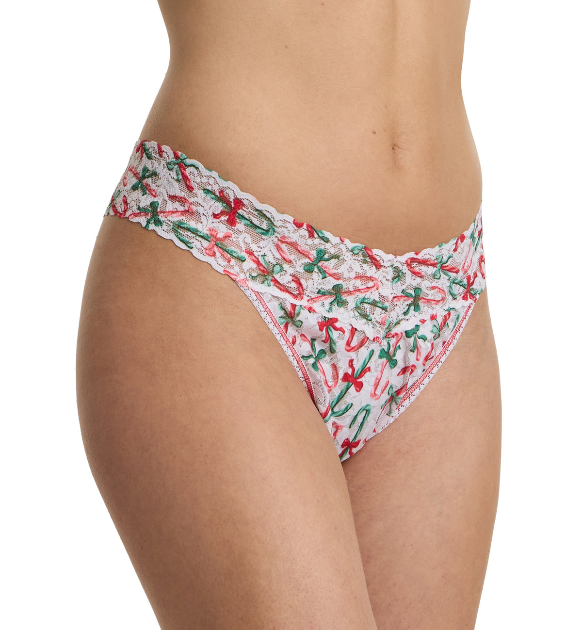 Hanky Panky Signature Lace Printed Original Rise Thong (PR4811P),Candy Cane Delight - Candy Cane Delight,One Size