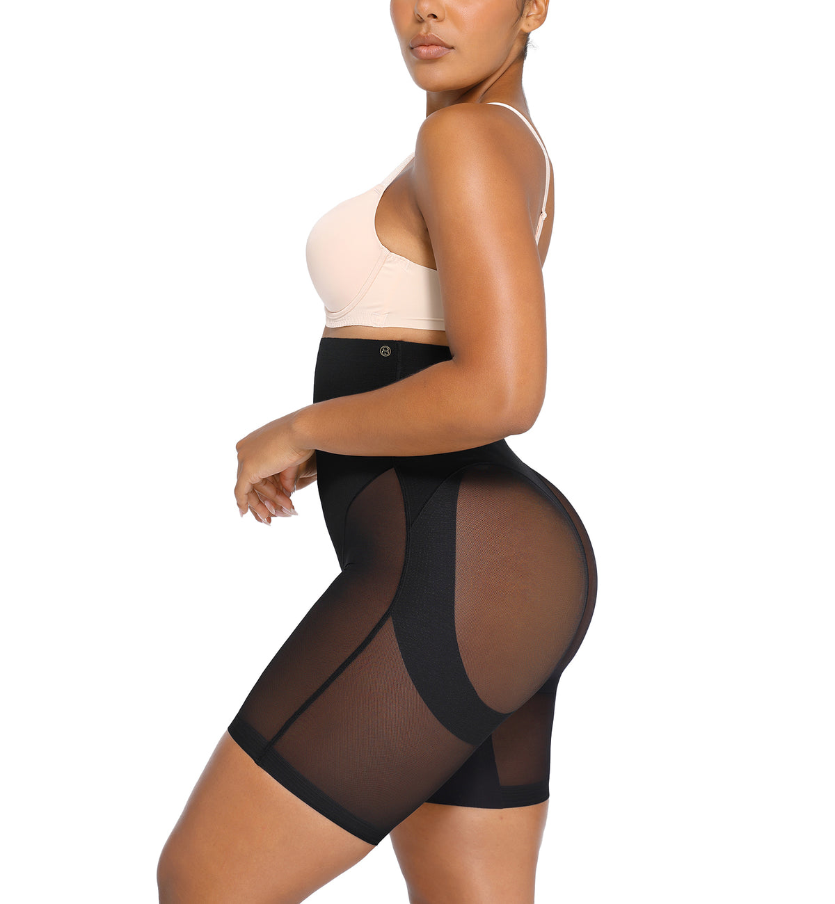 SHAPELLX BOOT-YEAH MeshSmooth High-Waisted Mid Thigh Short (MT240092),XS,Black - Black,XS