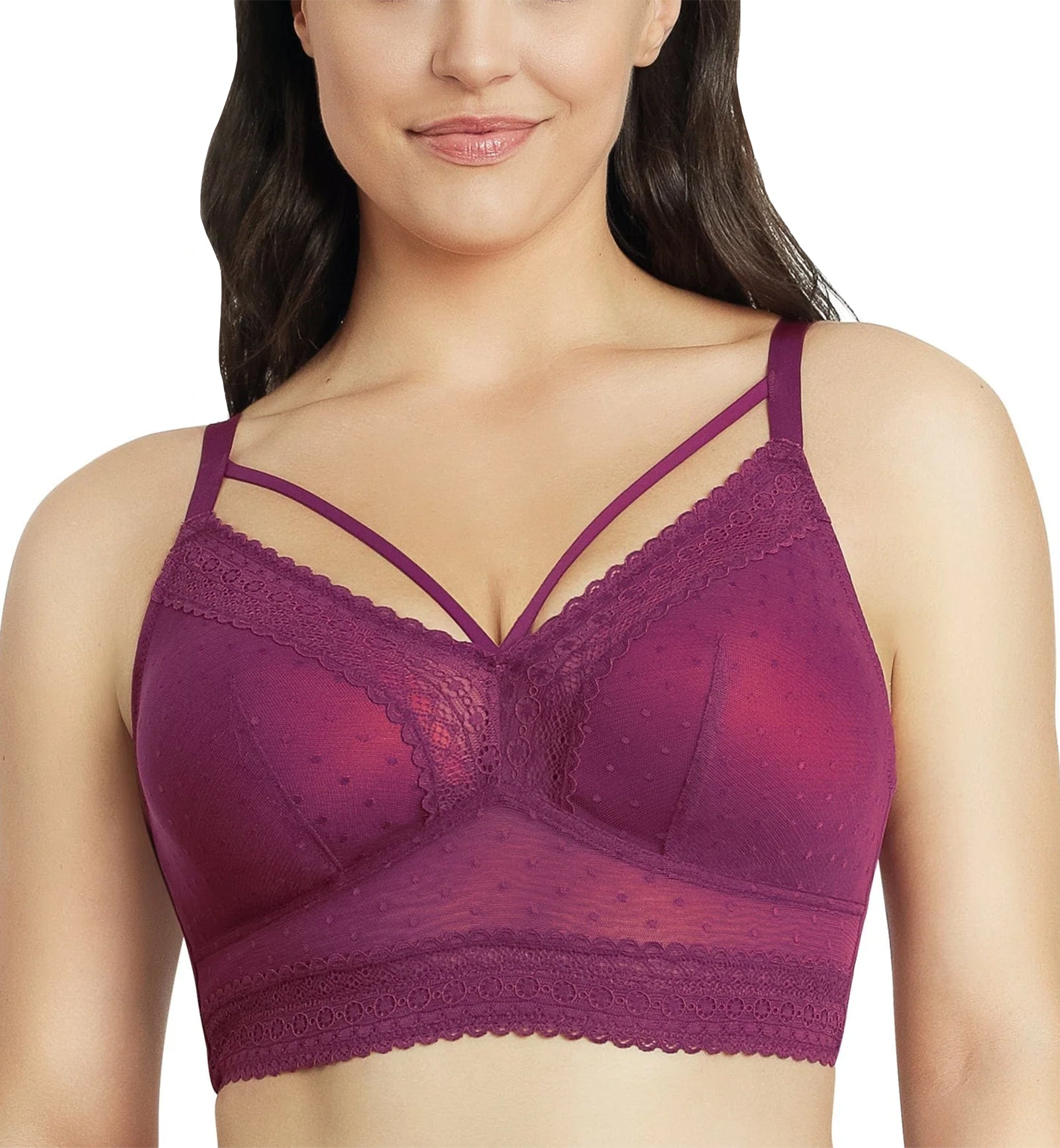 Parfait Mia Dot Wire-Free Padded Mesh Bralette (P6011),30D,Blackberry - Blackberry,30D