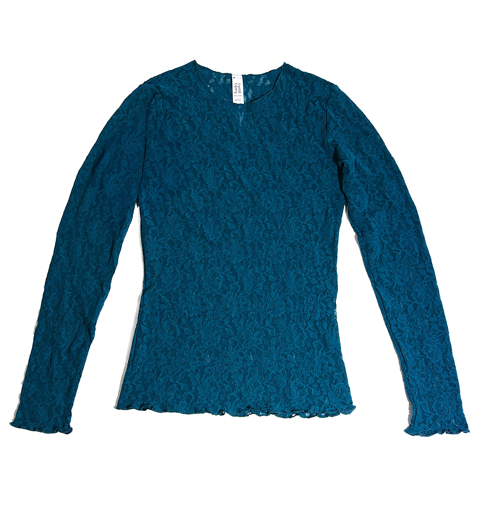 Hanky Panky Signature Lace Unlined Long Sleeve Top (128L),XS,Hot Teal - Hot Teal,XS