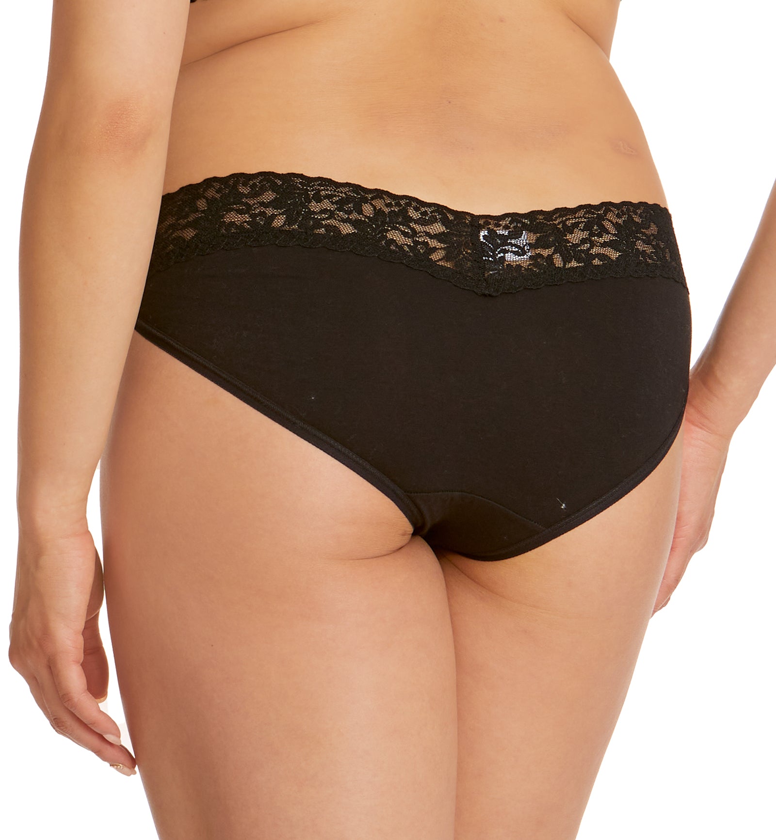 Hanky Panky Organic Cotton V-kini with Lace (892201),Small,Black - Black,Small