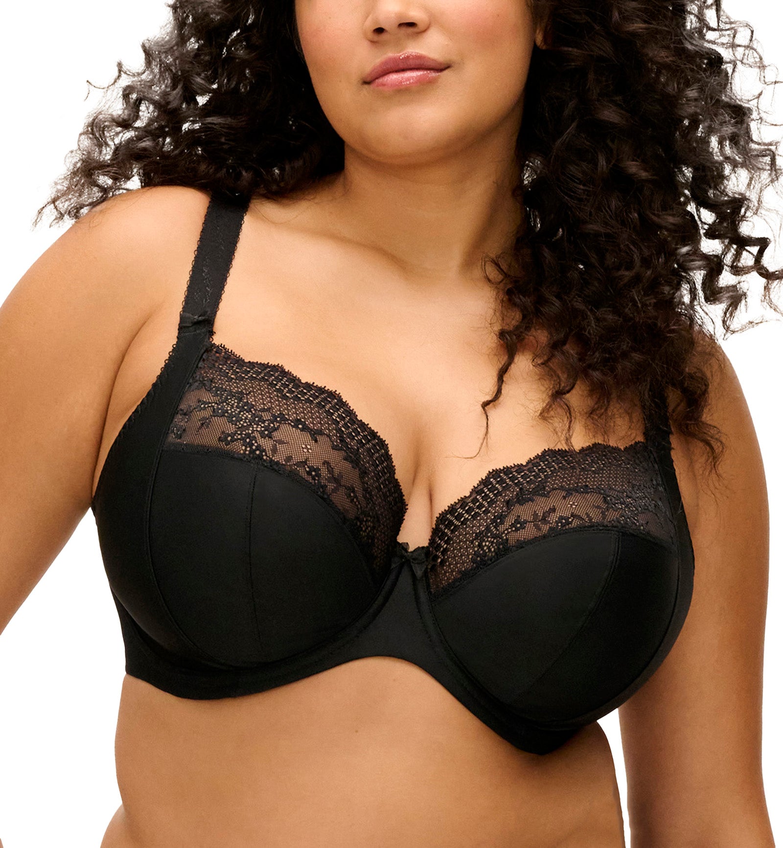 Elomi Lucie Banded Stretch Lace Plunge Underwire Bra (4490),32G,Jet - Jet,32G