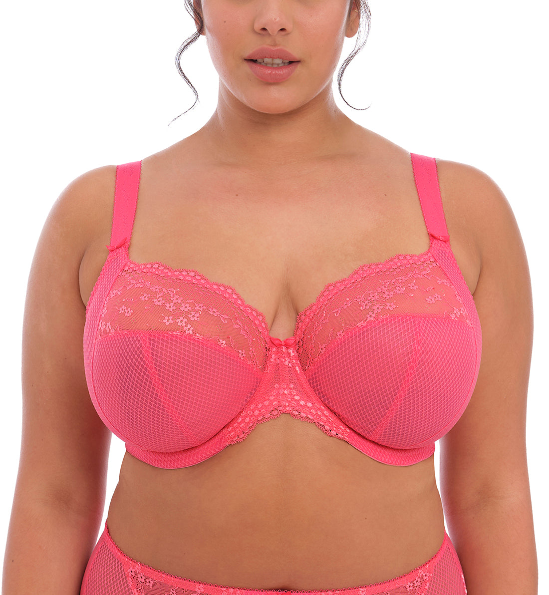 Elomi Charley Banded Stretch Lace Plunge Underwire Bra (4382),32GG,Honeysuckle - Honeysuckle,32GG