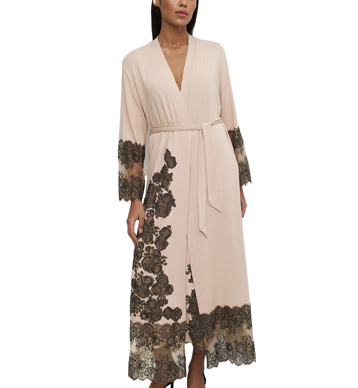 effetto Bamboo Night Bloom Long Sleeve Robe (03348),Small,Almond Milk - Almond Milk,Small