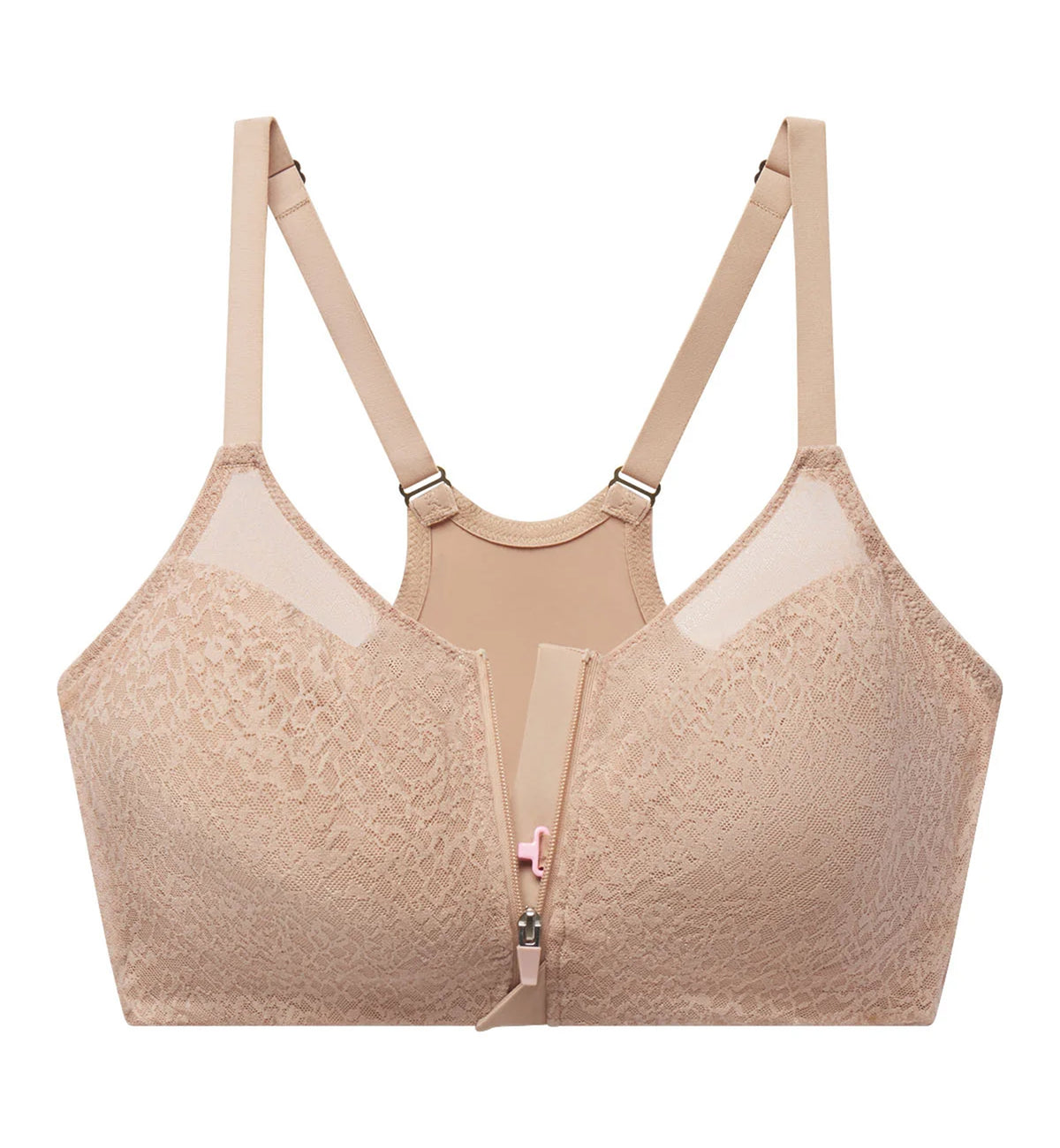 Natori Pretty Smooth Zip Front Pocketed Wireless Bra (760318),XS,Buff - Buff,XS