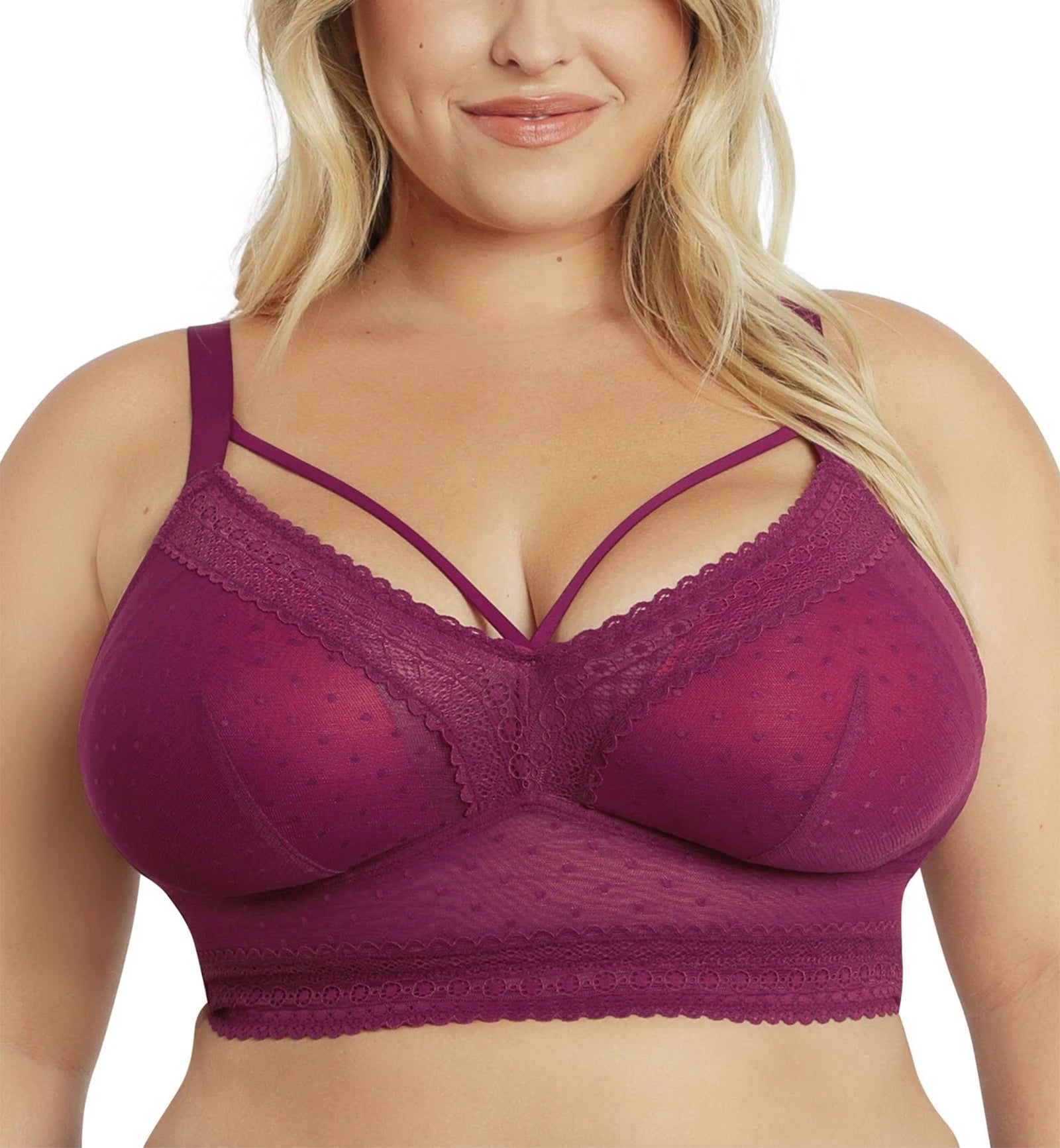 Parfait Mia Dot Wire-Free Padded Mesh Bralette (P6011),30D,Blackberry - Blackberry,30D