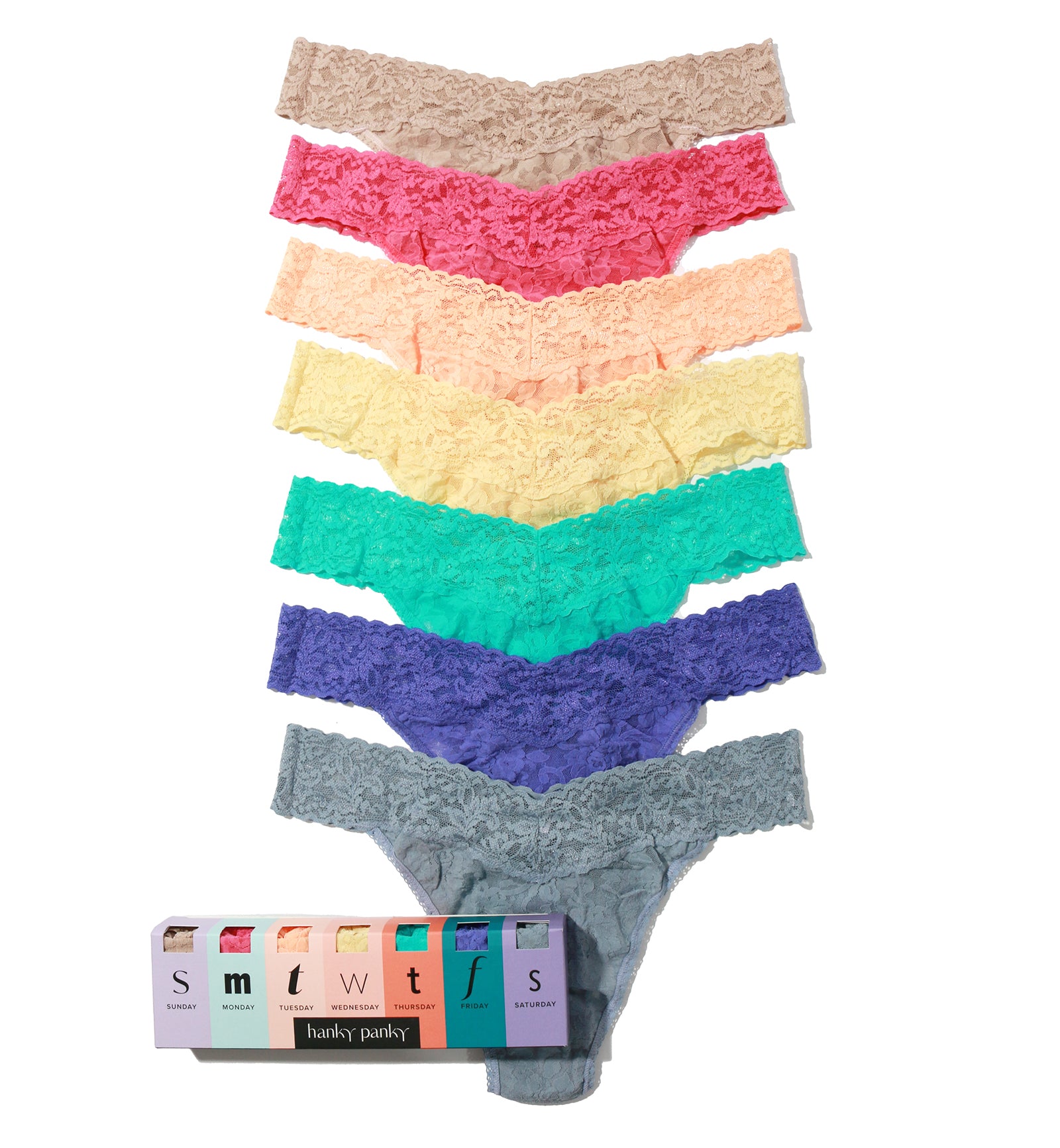 Hanky Panky Days of the Week 7-PACK Signature Lace Original Rise Thong (48117BX),7DOW - 7DOW,One Size