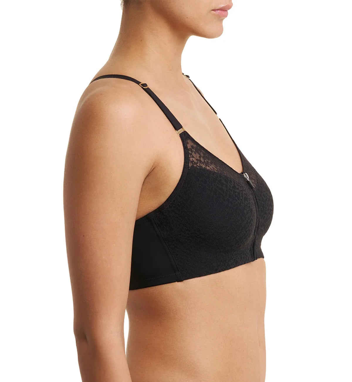 Natori Pretty Smooth Zip Front Pocketed Wireless Bra (760318),XS,Black - Black,XS