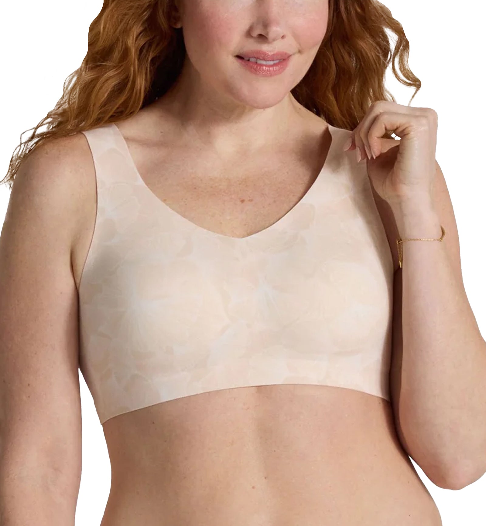 Evelyn & Bobbie DEFY V-Neck Bralette w/ Removable Pads (1728﻿),Small,Champagne Ginkgo - Champagne Ginkgo,Small