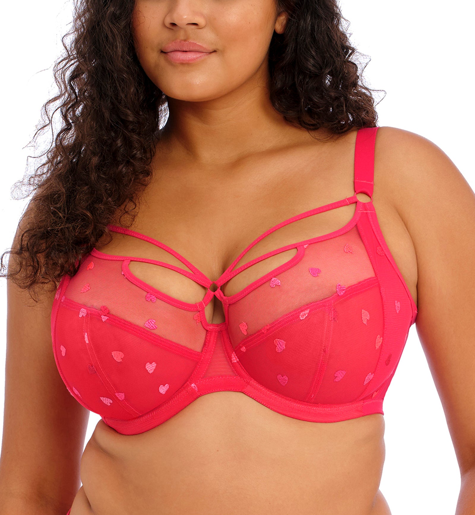 Elomi Sachi Strappy Plunge Underwire Bra (4353),32GG,Red Confetti - Red Confetti,32GG