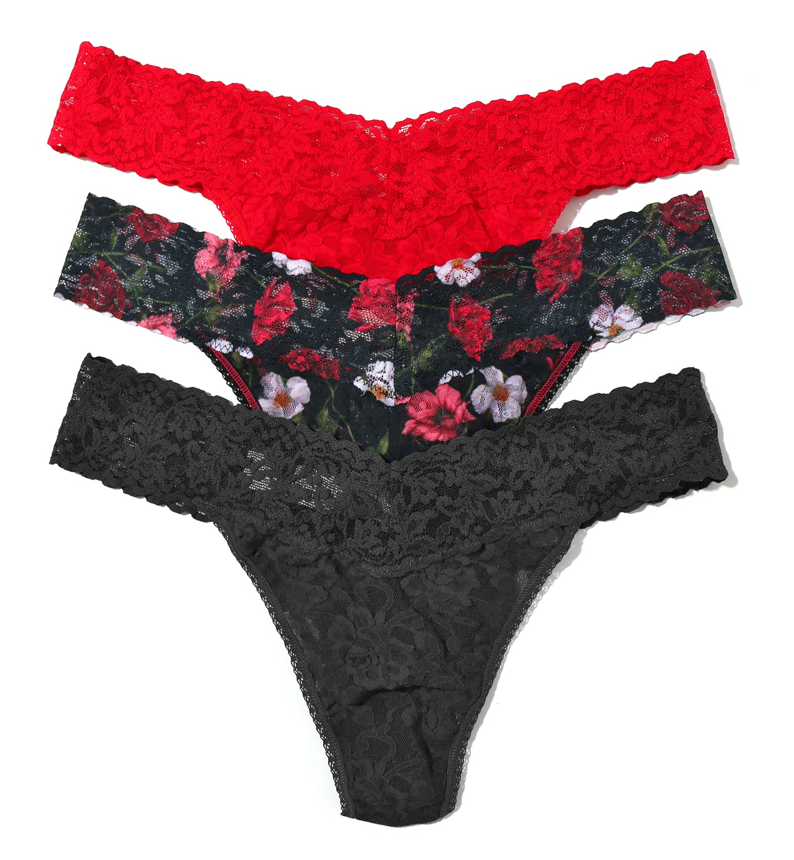 Hanky Panky 3-PACK Signature Lace Original Rise Thong (48113PK),Am I Dreaming - Red/Am I Dreaming/Black,One Size