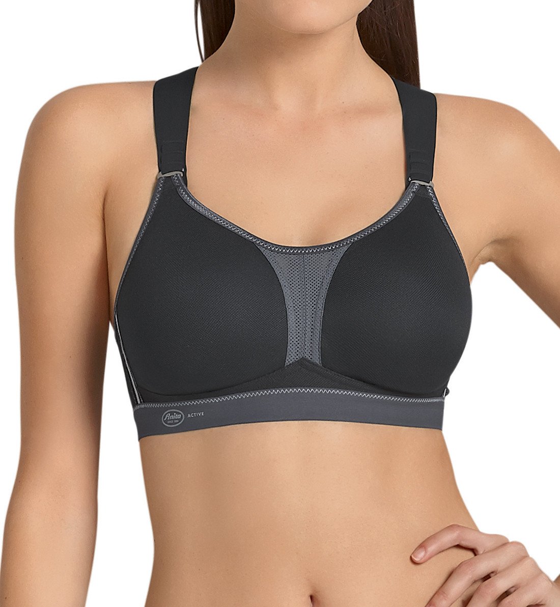 Anita Dynamix Star Max Support Softcup Sports Bra (5537),32B,Black/Anthracite - Black/Anthracite,32B