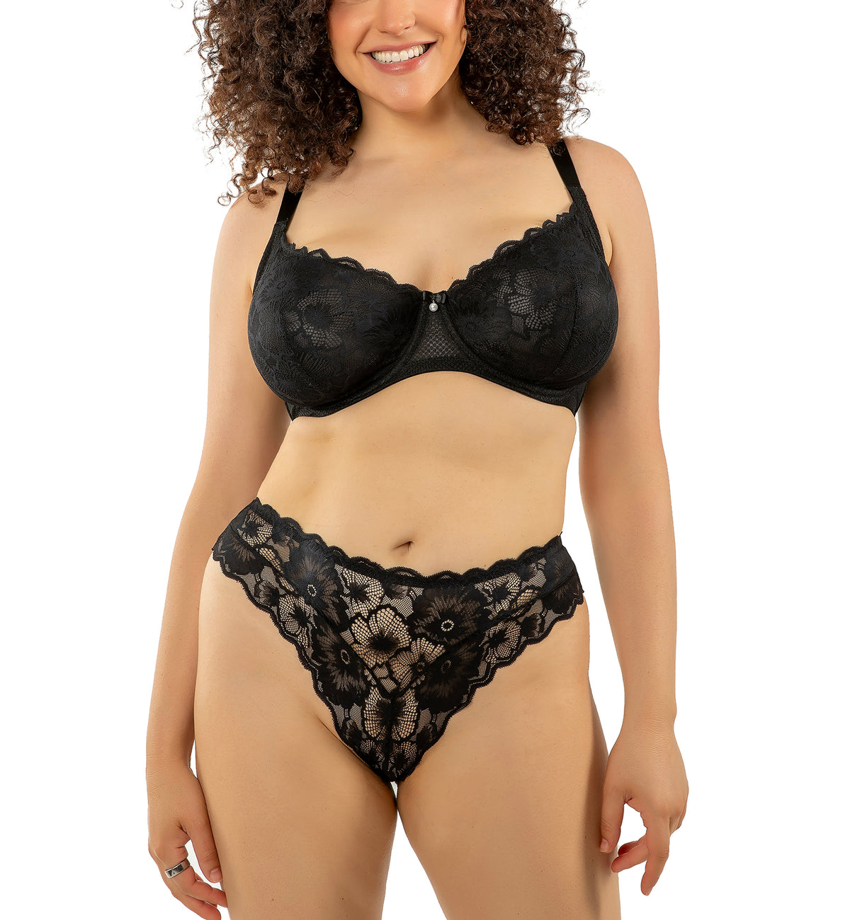 Parfait Luxlacy Unlined Plunge Underwire Bra (P6000),32D,Black - Black,32D