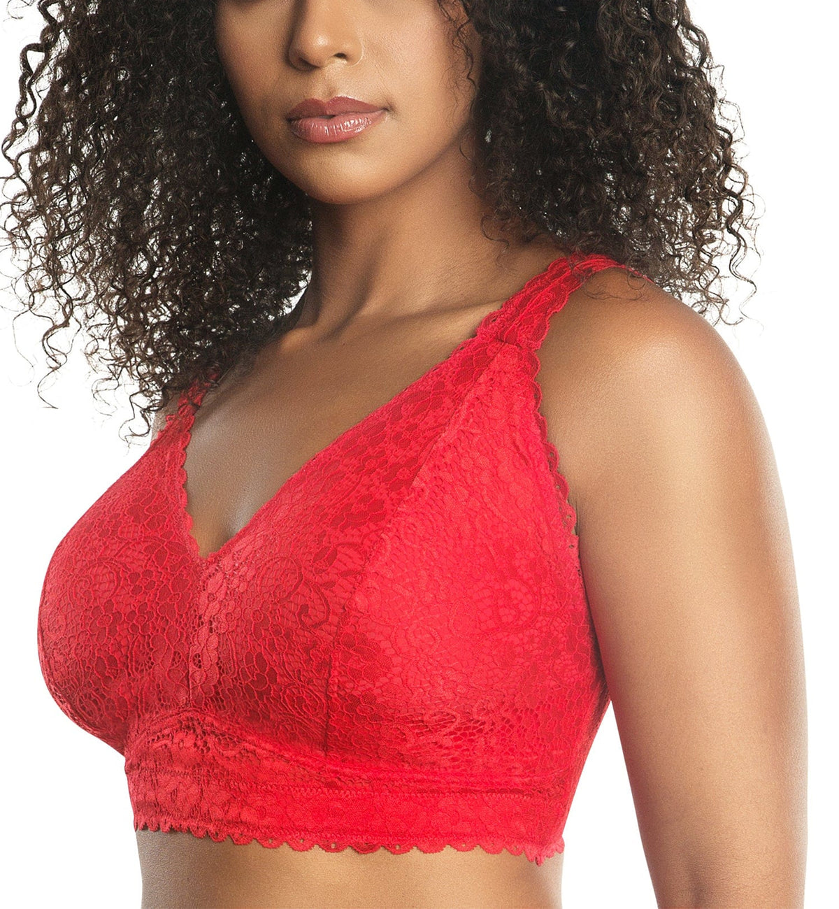 Parfait Adriana Banded Stretch Lace Wireless Bralette (P5482),30DD,Racing Red - Racing Red,30DD