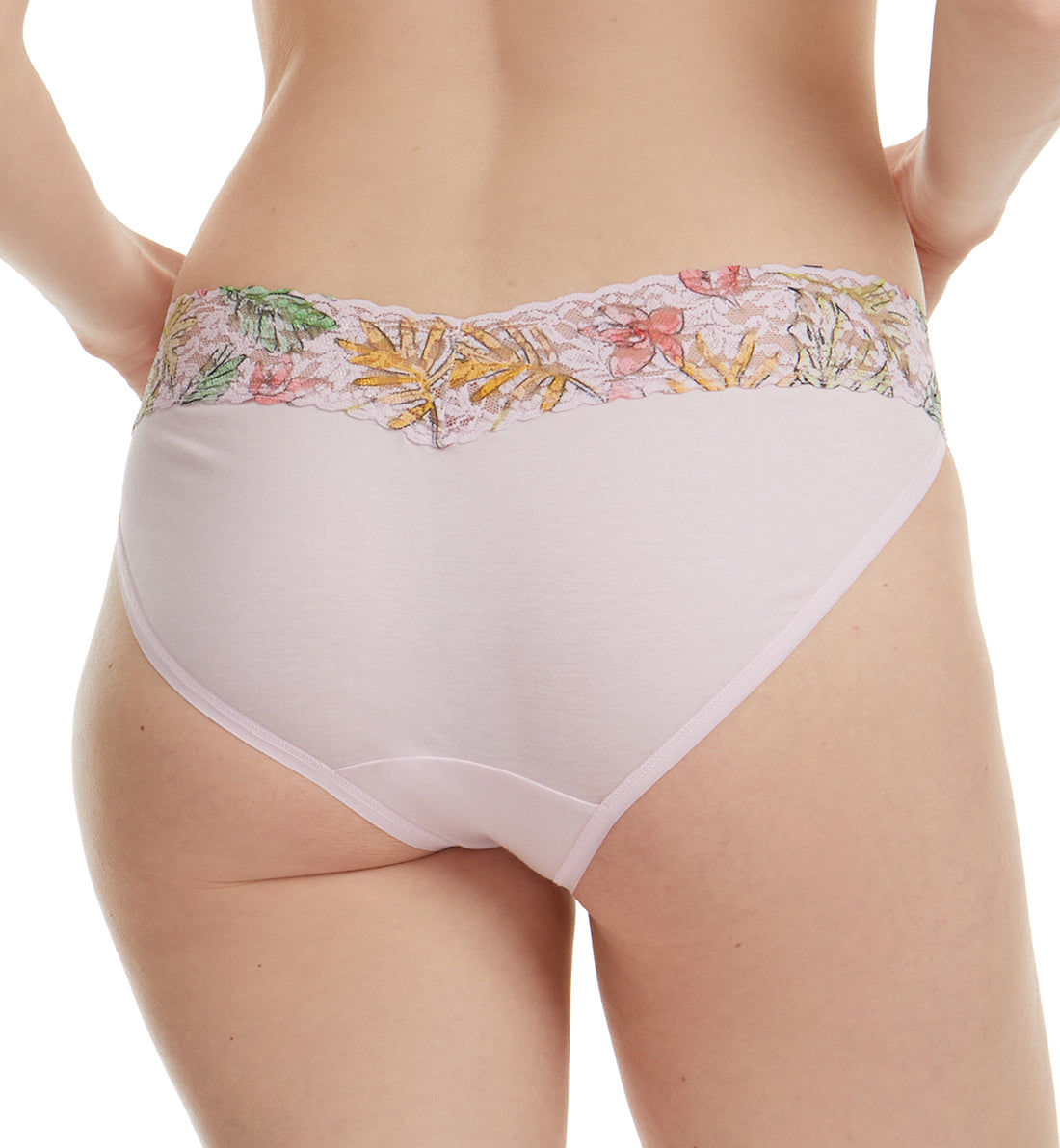 Hanky Panky Cotton-Spandex V-kini (892371),Large,Island Pink/Lovely Leaves - Lovely Leaves,Large