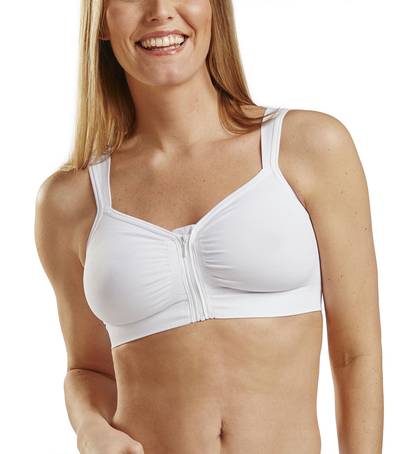CAREFIX Anna Zip Front Post-Op Comfort Bra (3270),Medium,White - White,Medium