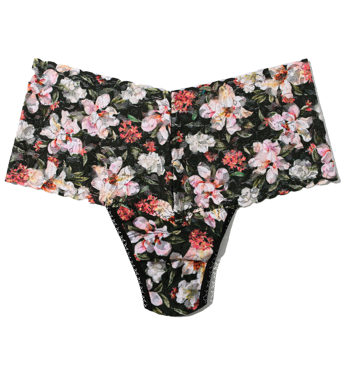 Hanky Panky Plus Size Printed Retro Lace Thong (PR9K1926X),Dark Room Blooms - Dark Room Blooms,One Size