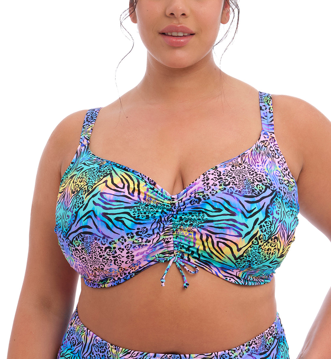 Elomi Electric Savannah Adjustable Crop Top Underwire Bikini (ES800706),38F,Zebra - Zebra,38F